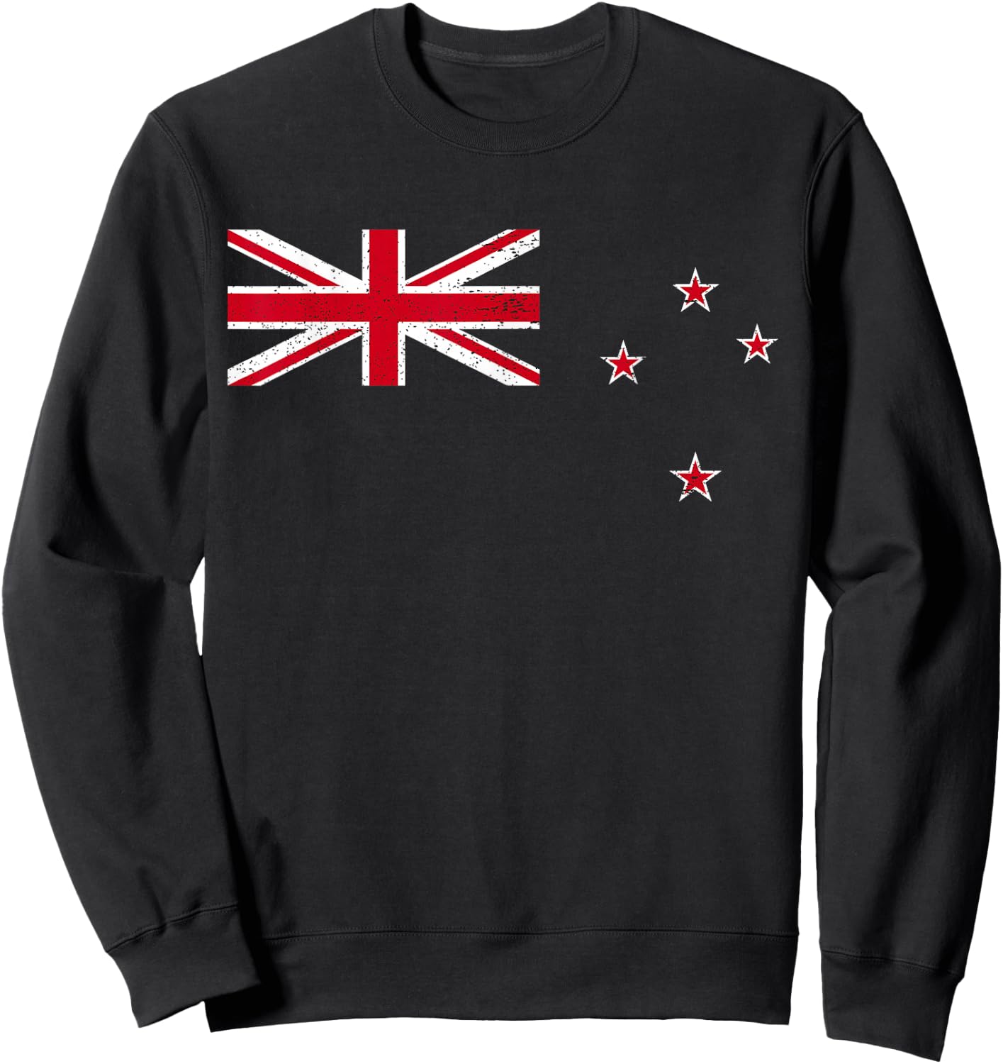 Vintage Retro Distressed New Zealand Union Jack Stars Flag Sweatshirt - Sweatshirt | Black