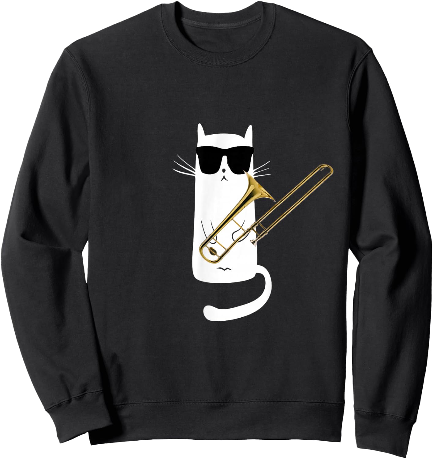 Funny Cat Wearing Sunglasses Playing Trombone Small Sweatshirt - Sweatshirt | Black