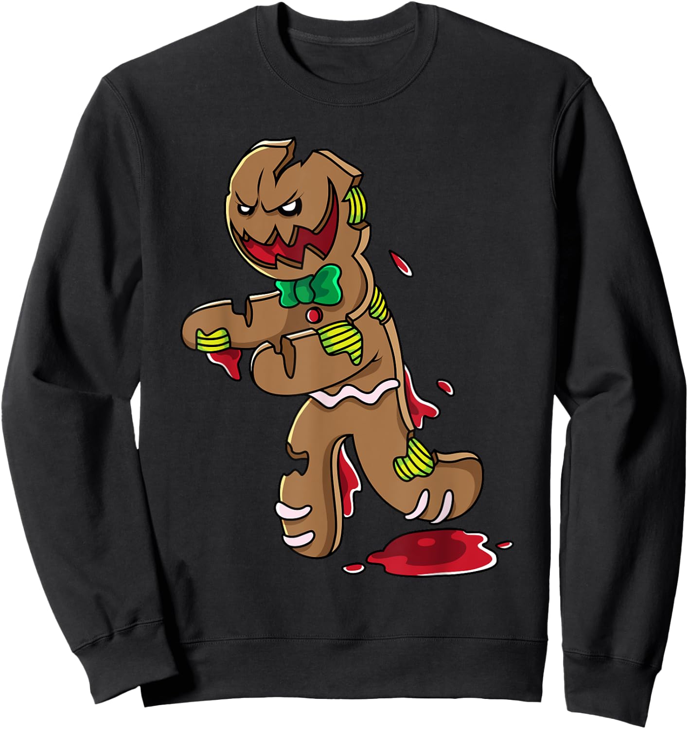 Scary Zombie Gingerbread Man Christmas Horror Krampus Cookie Sweatshirt - Sweatshirt | Black