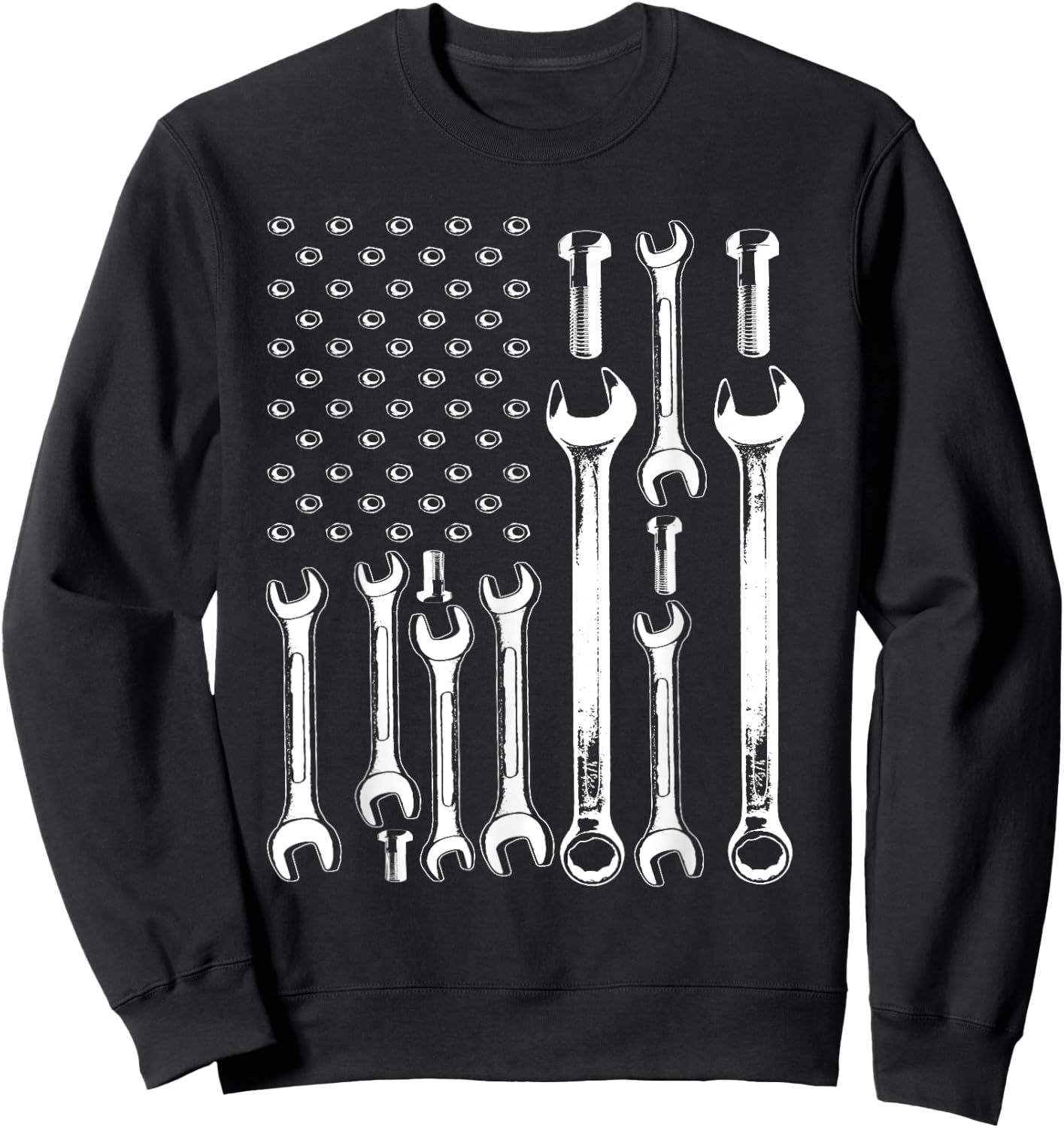 American Flag Mechanic Patriotic Funny Auto Wrench Men Gifts Sweatshirt - Sweatshirt | Black