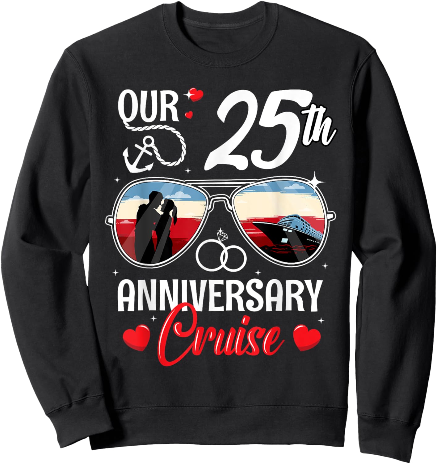 25th Wedding Anniversary Cruise Vacation Husband Wife Couple Sweatshirt - Sweatshirt | Black