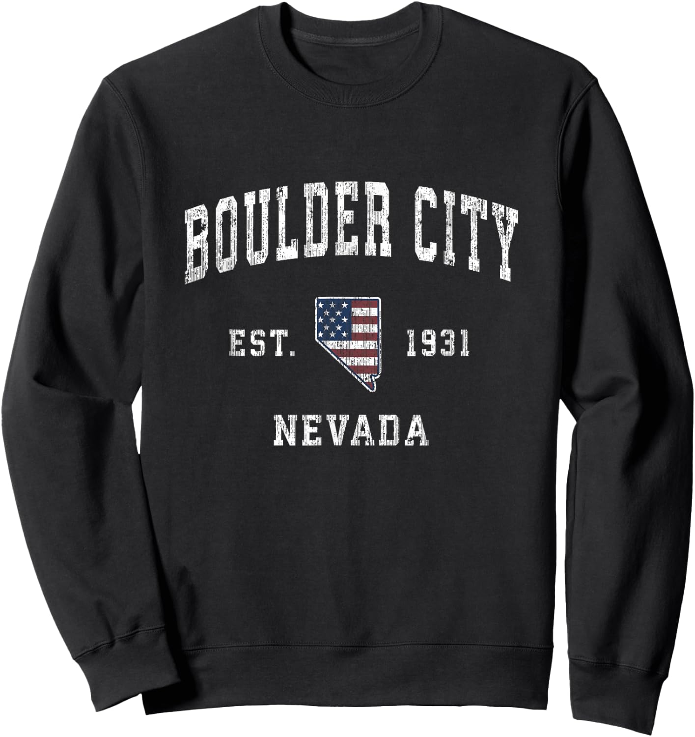 Boulder City Nevada NV Vintage American Flag Sports Design Women Kids Men Sweatshirt - Sweatshirt | Black