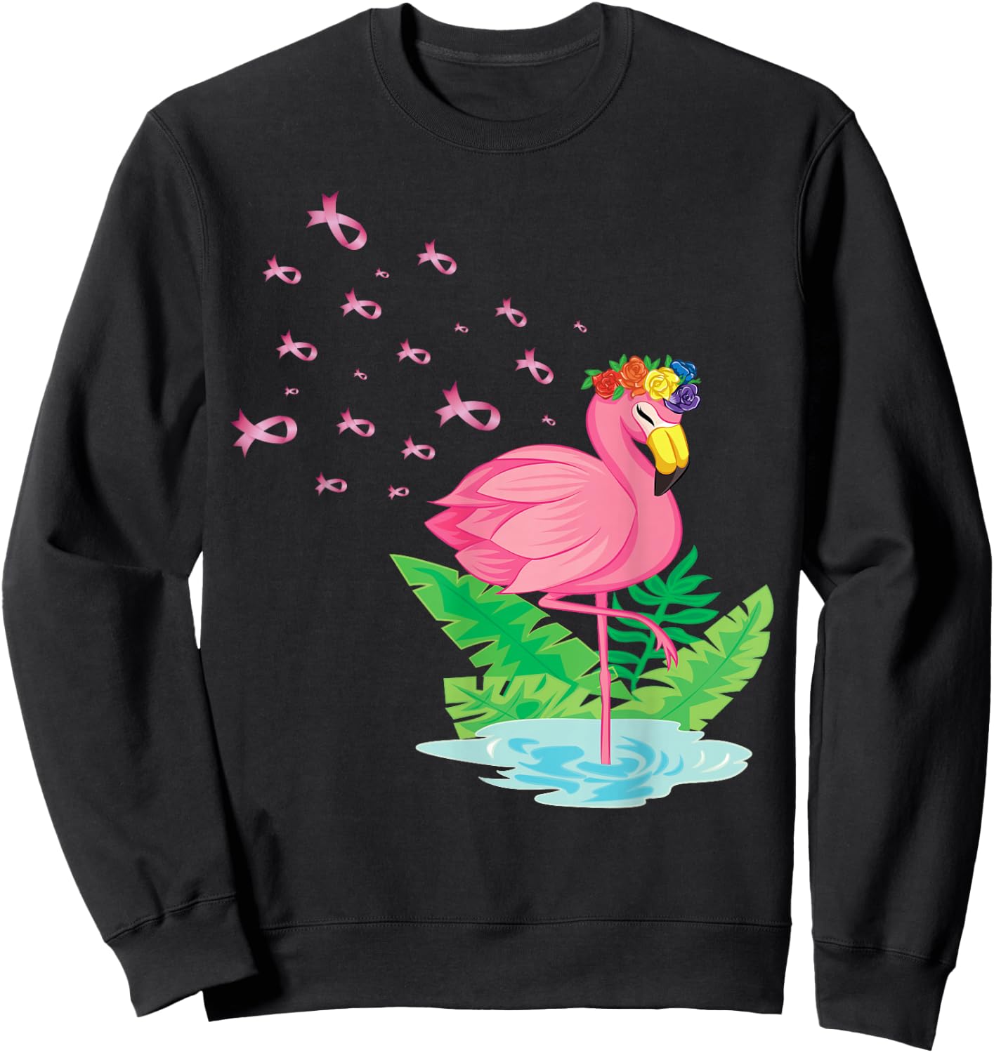 Breast Cancer Pink Flamingo Ribbon Recovery Sweatshirt - Sweatshirt | Black