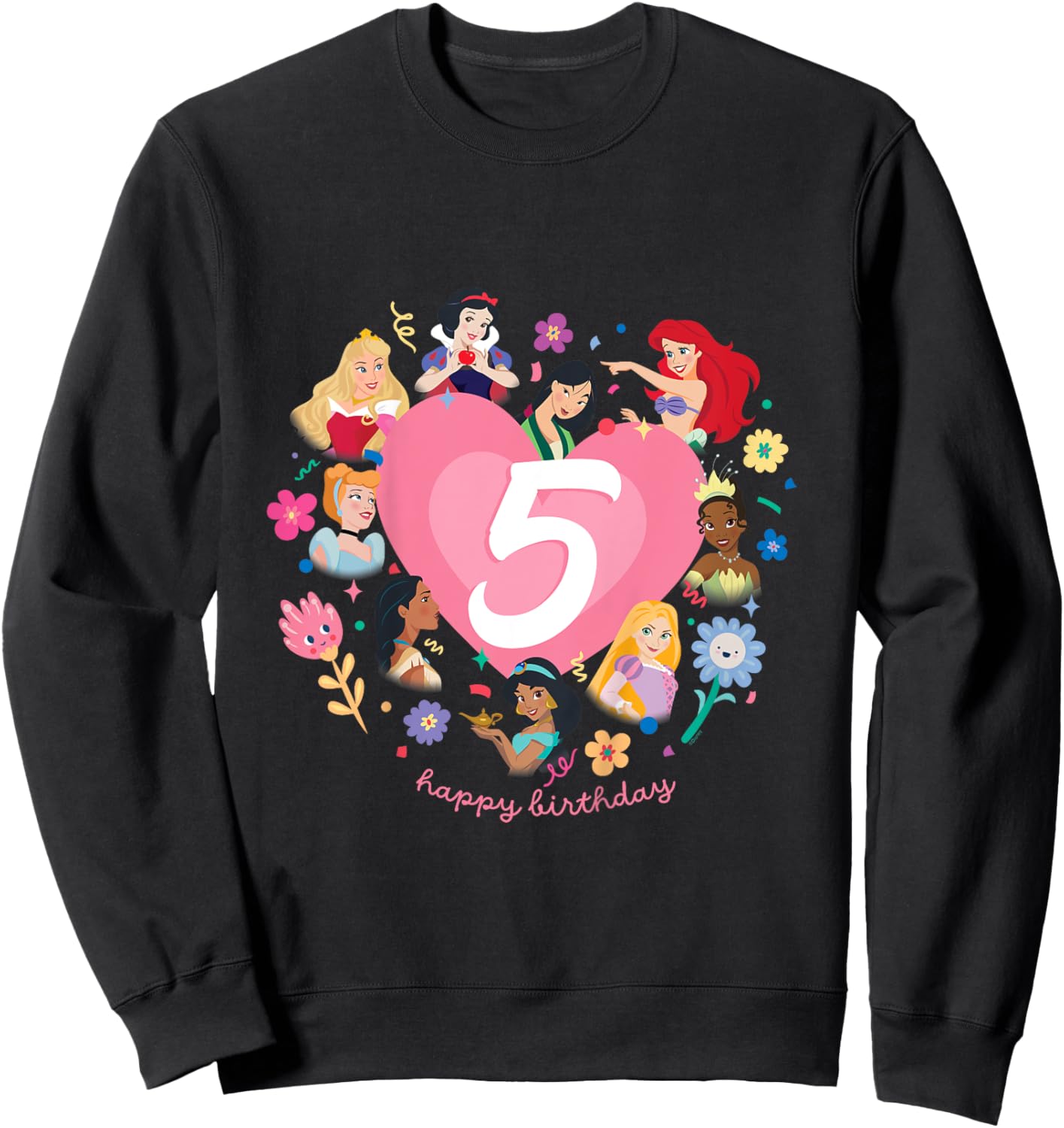 Disney Princess Heart 5 Years Old Happy Fifth Birthday Sweatshirt - Sweatshirt | Black