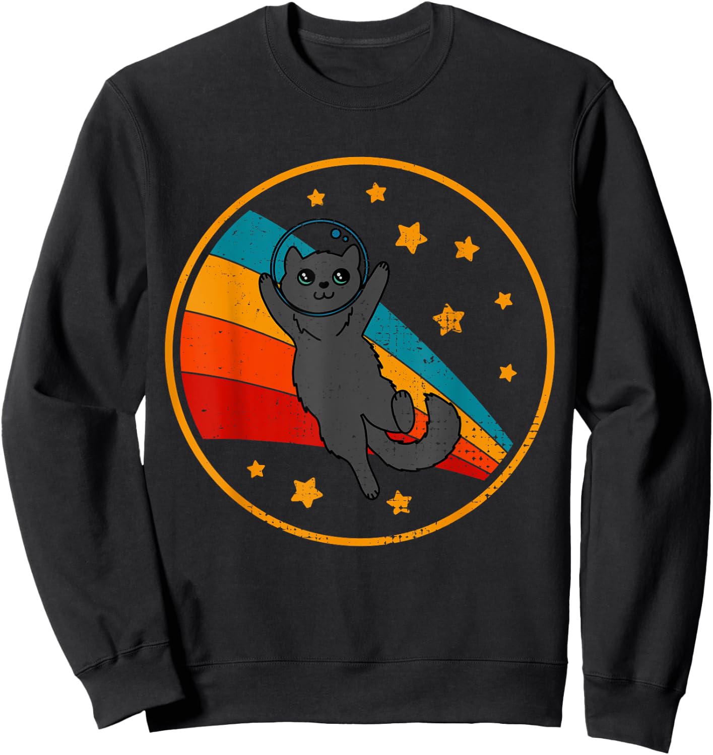 Cute Vintage Nebelung Cat Retro Space Cat Men Women Kids Sweatshirt - Sweatshirt | Black