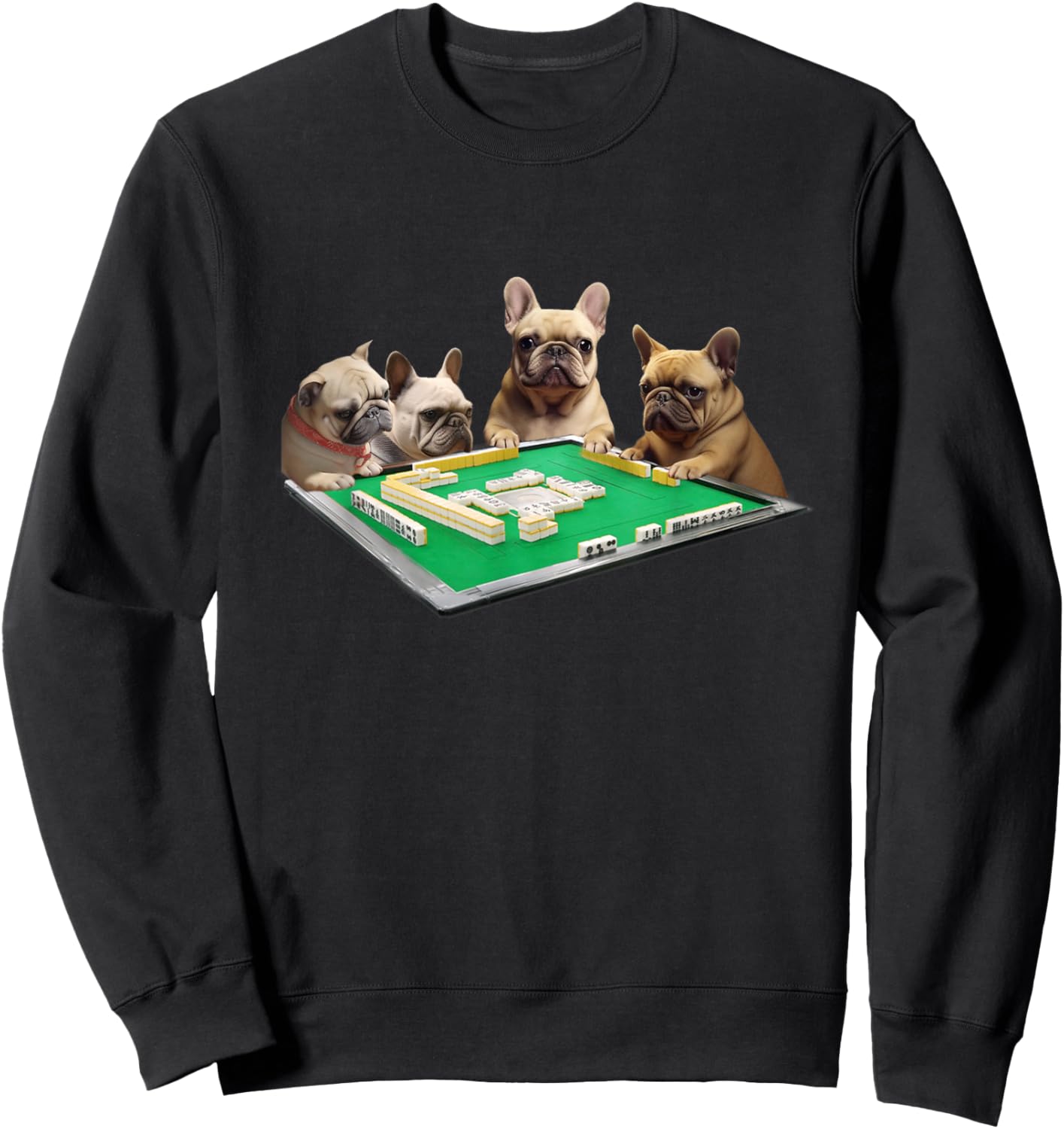 French Bulldog Dog Mahjong Funny Men's Funny Clothes Funny Goods Gift Neta Jongshan Sweatshirt - Sweatshirt | Black