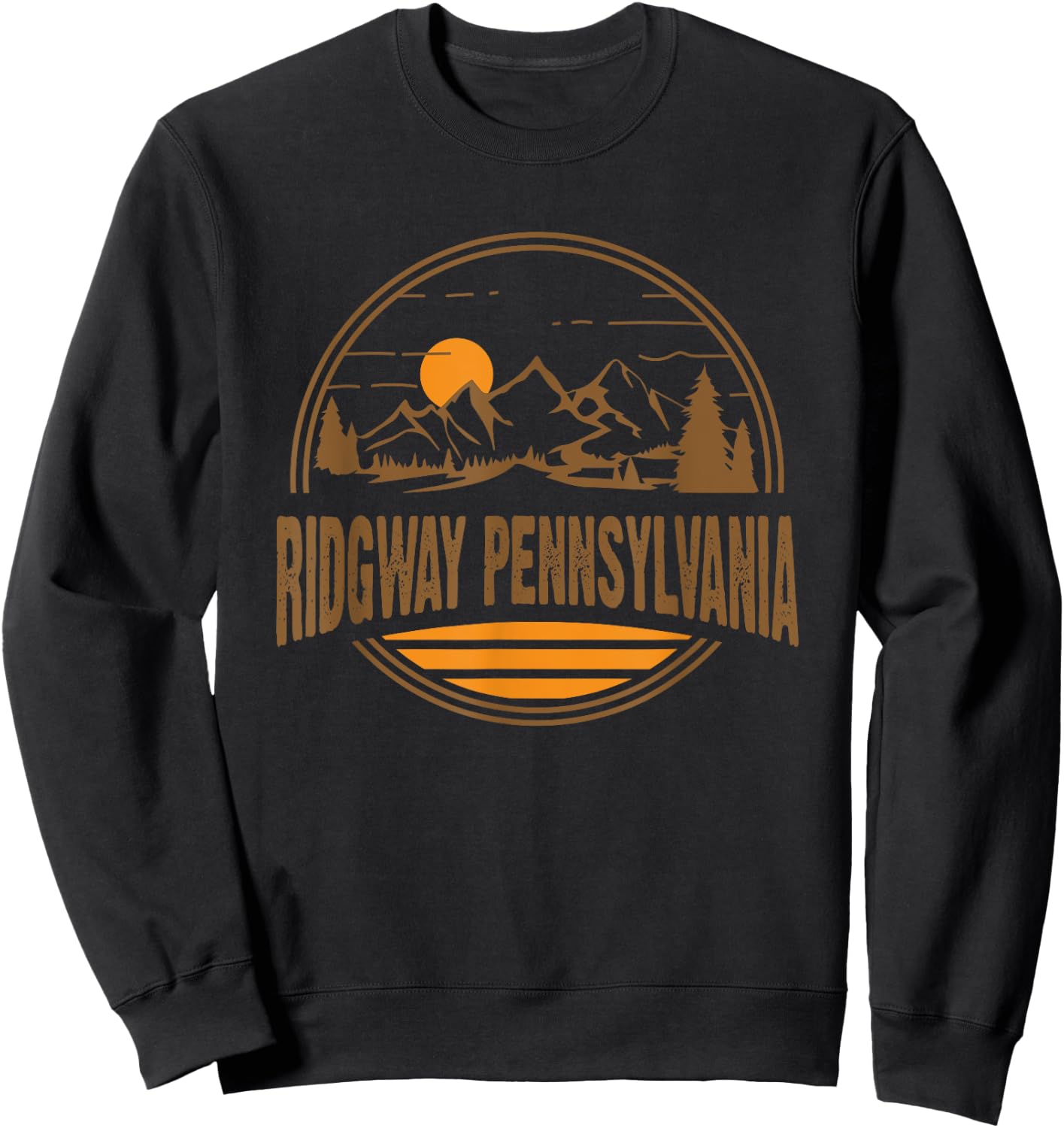 Vintage Ridgway, Pennsylvania Mountain Hiking Print Sweatshirt - Sweatshirt | Black