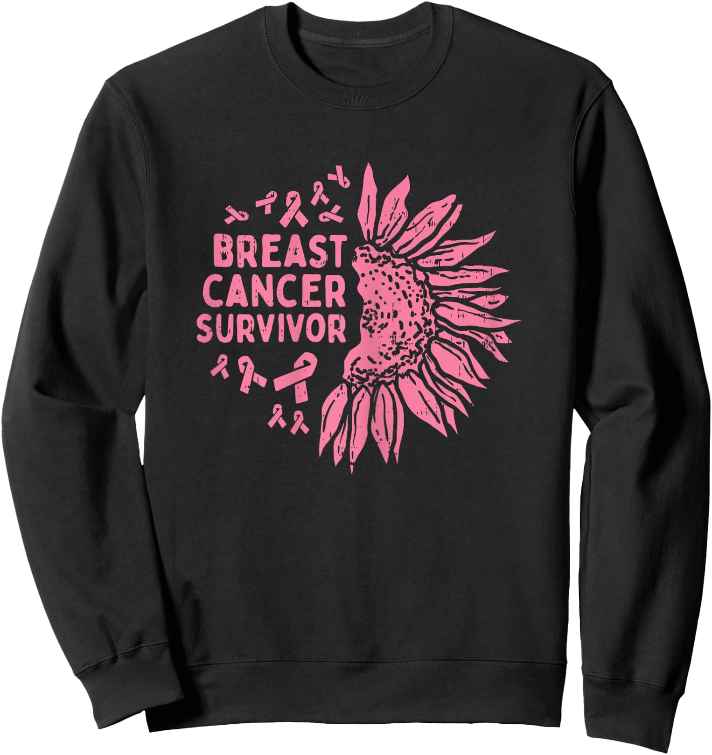 Sunflower Breast Cancer Survivor Pink Ribbon Awareness Women Sweatshirt - Sweatshirt | Black