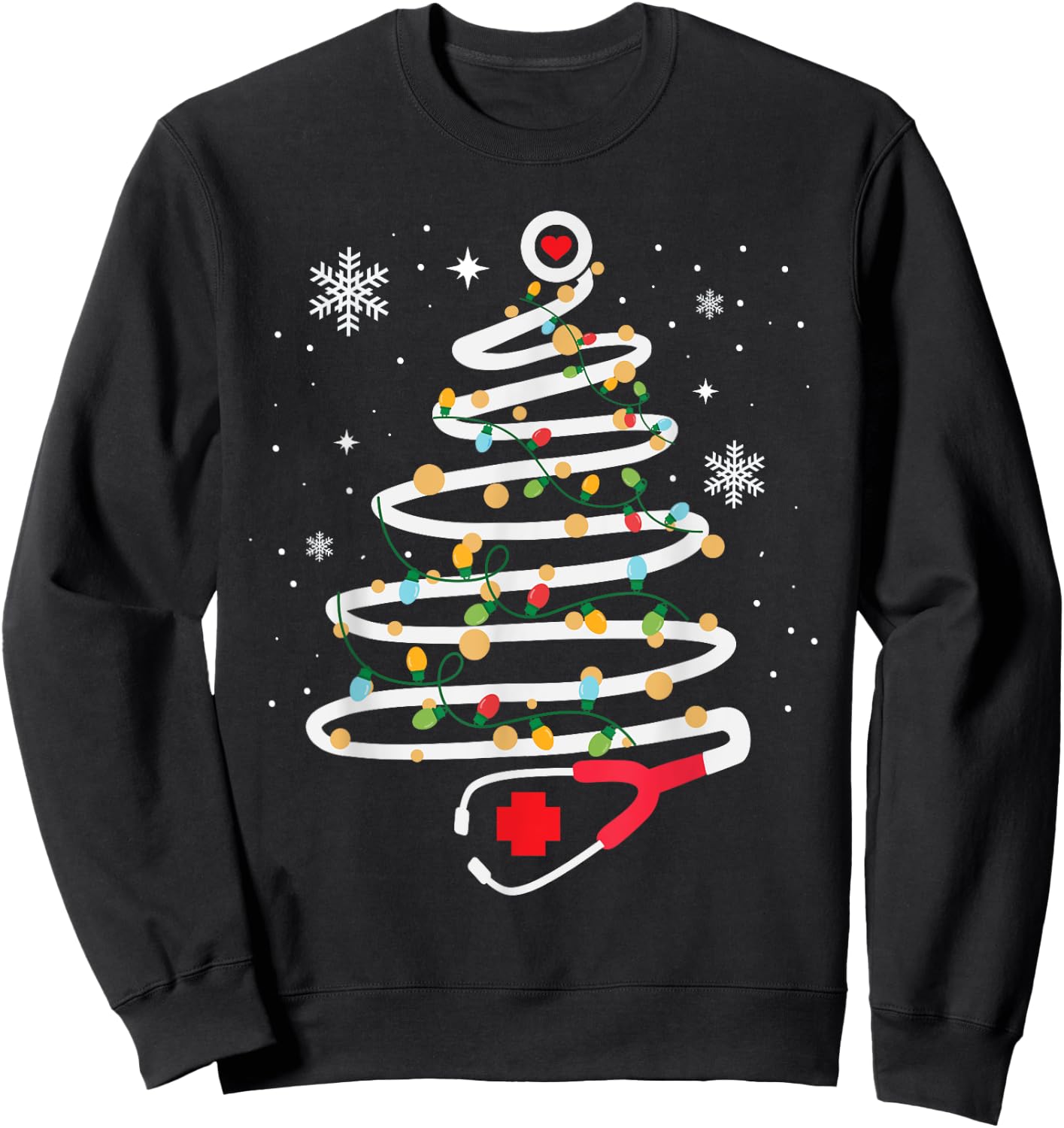 Stethoscope Christmas Tree Cute Healthcare RN Holiday Sweatshirt - Sweatshirt | Black