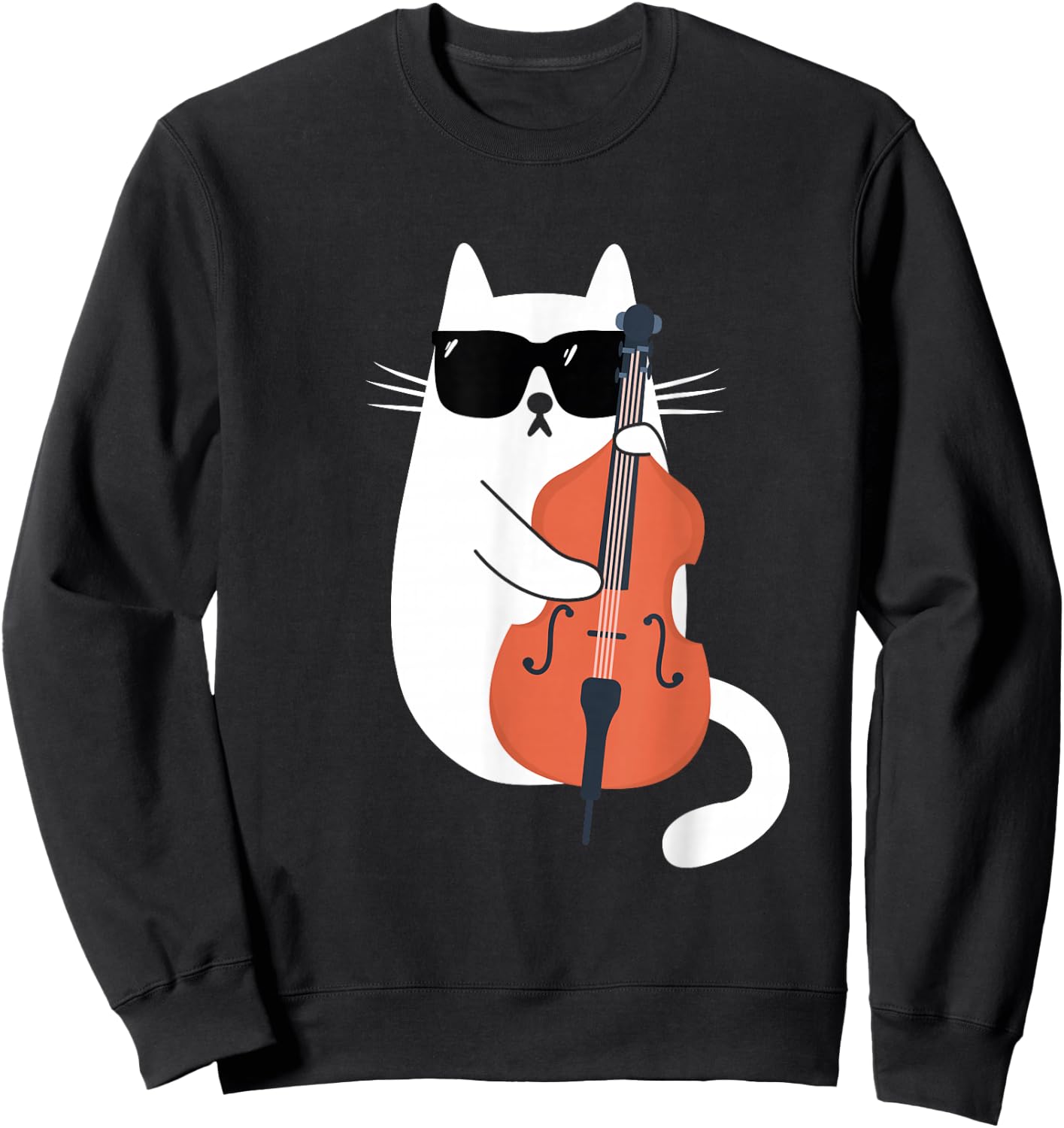 Funny Cat Wearing Sunglasses Playing Double Bass Musician Sweatshirt - Sweatshirt | Black