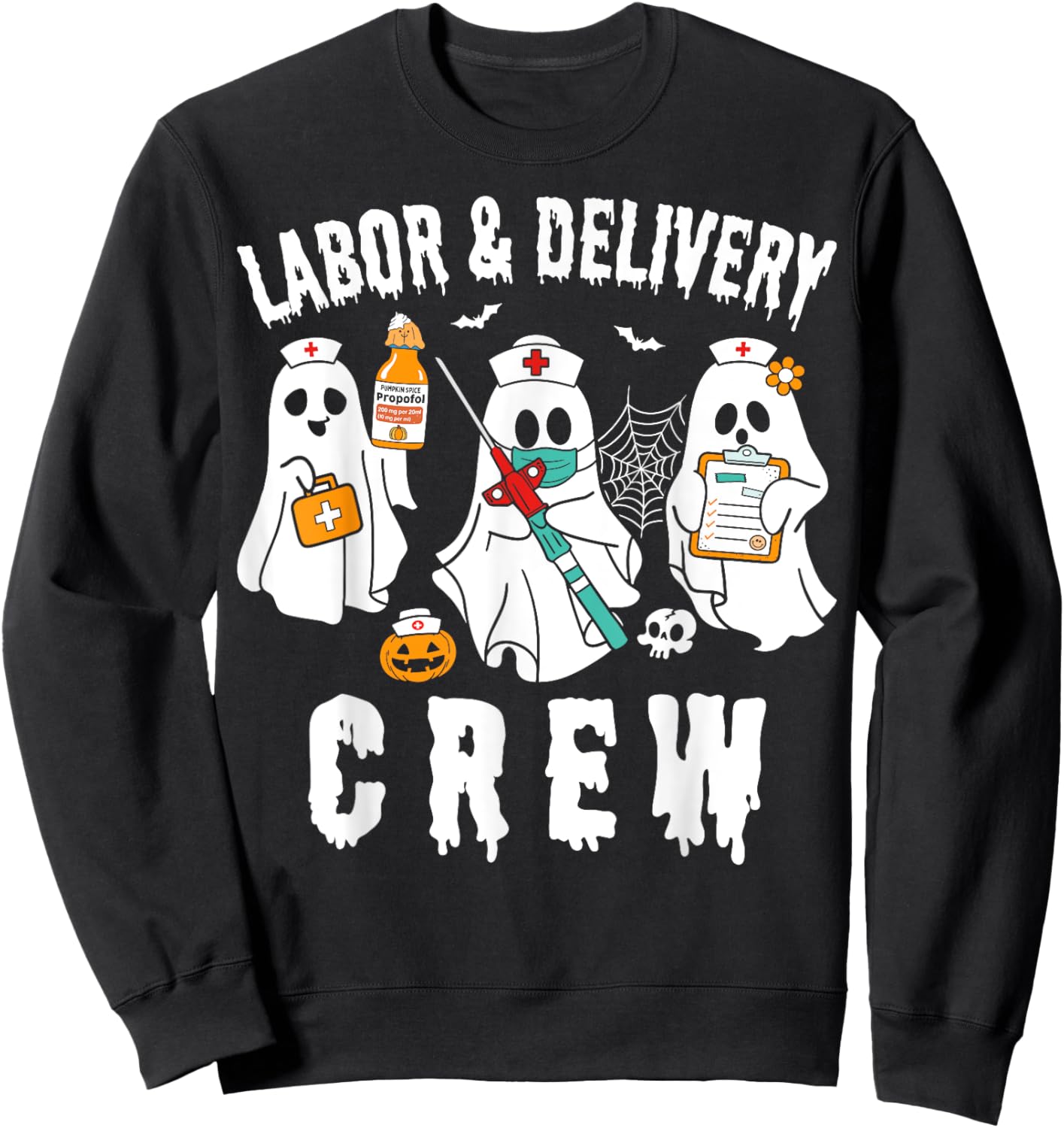 Labor & Delivery Boo Crew Funny Halloween Costume L&d Nurse Sweatshirt - Sweatshirt | Black