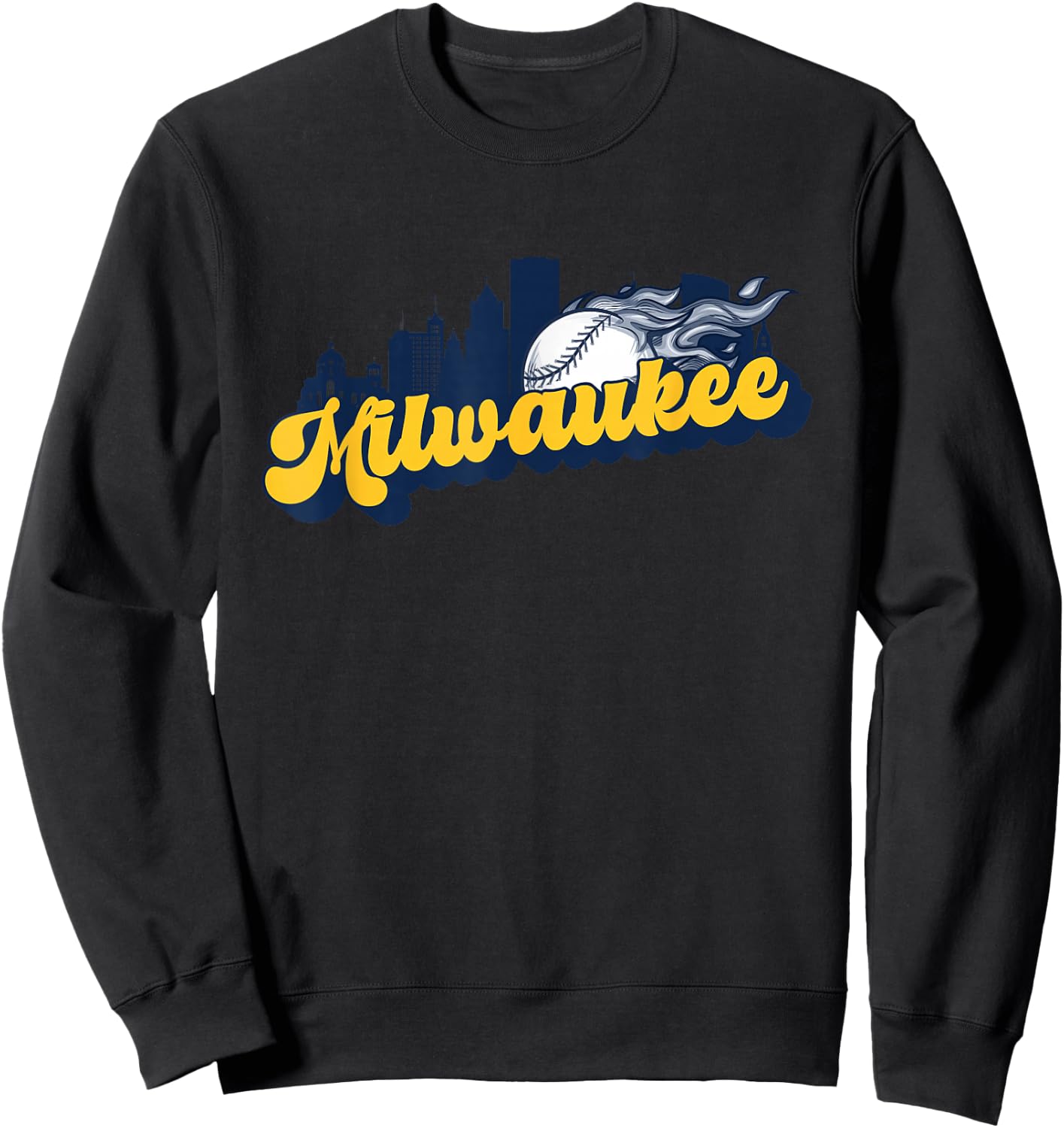 Milwaukee Baseball Vintage City Skyline Retro Baseball Lover Sweatshirt - Sweatshirt | Black