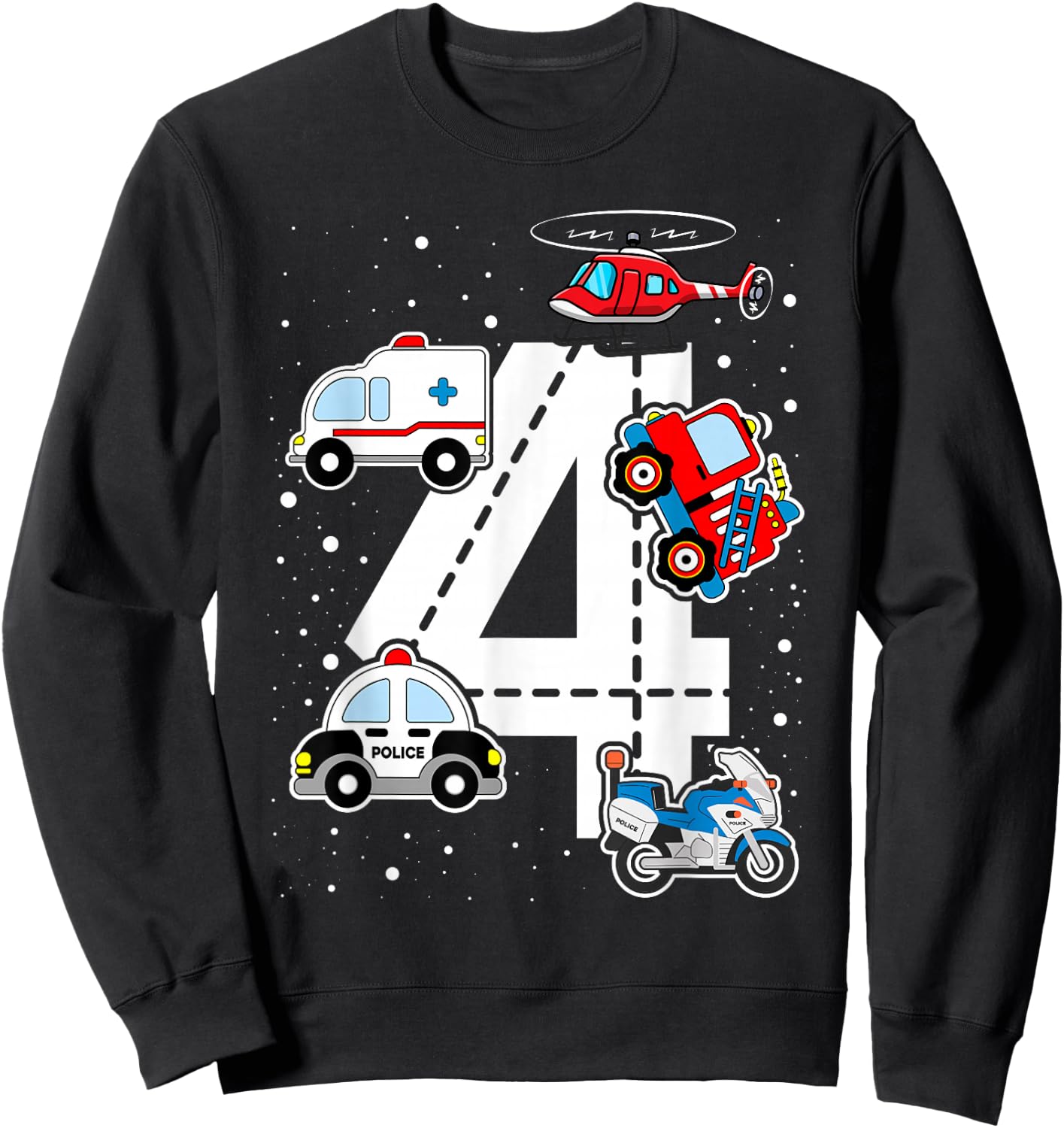 Emergency Vehicles 4th Birthday Fire Truck Police Car Boys Sweatshirt - Sweatshirt | Black