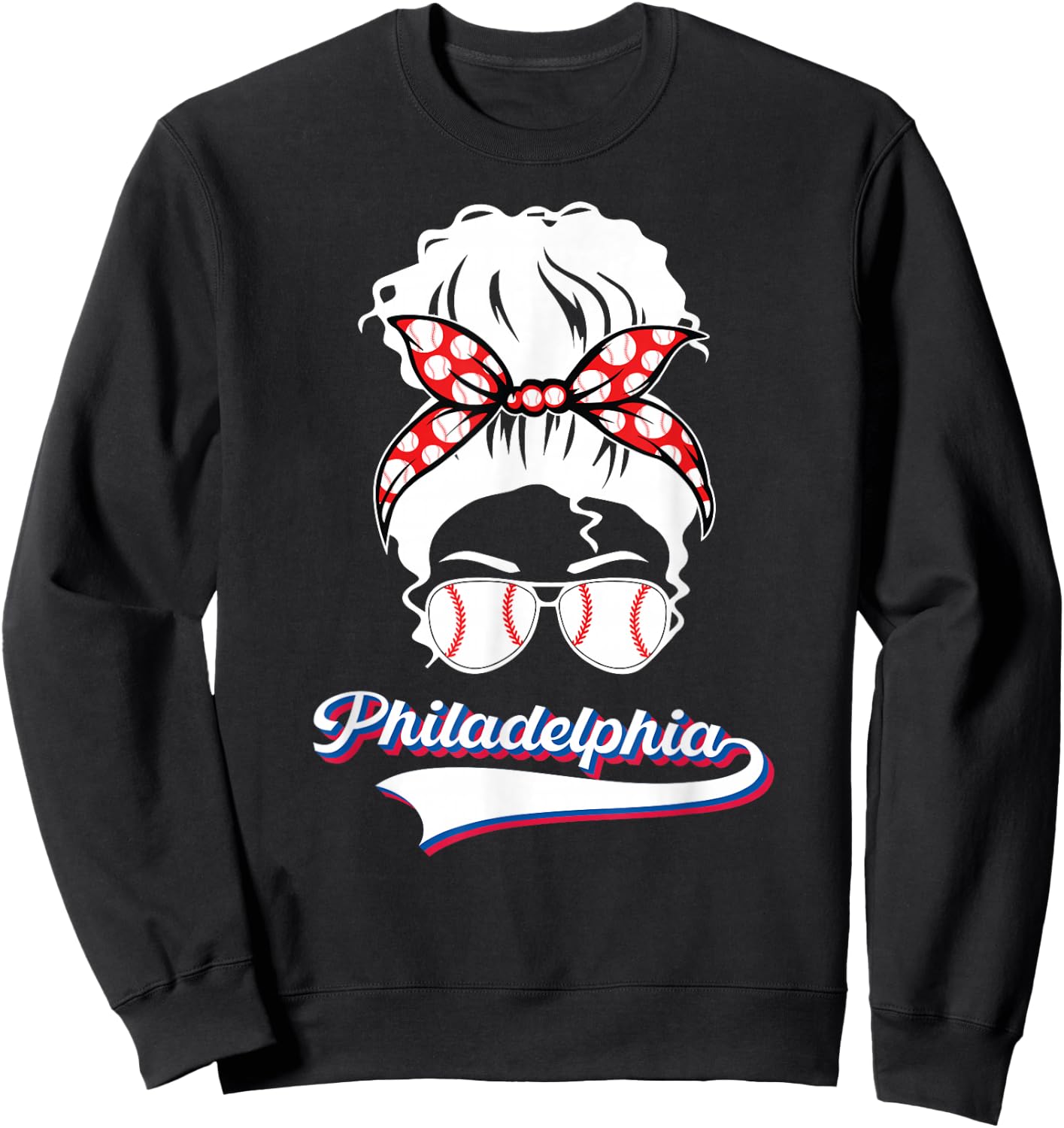 Vintage Philadelphia Leopard Messy Bun Philly Fans Sweatshirt - Sweatshirt | Black