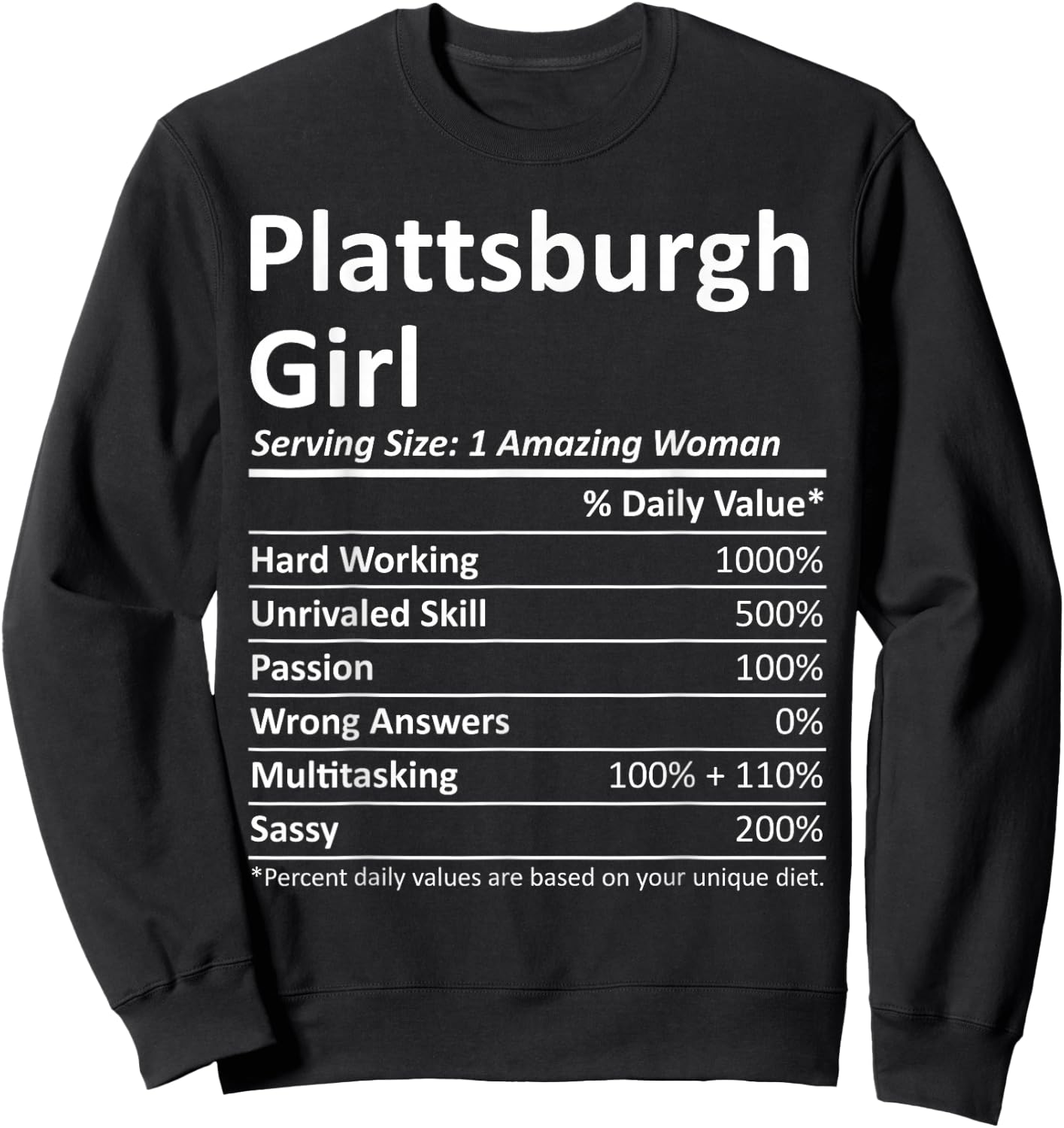 PLATTSBURGH GIRL NY NEW YORK Funny City Home Roots USA Gift Sweatshirt - Sweatshirt | Black