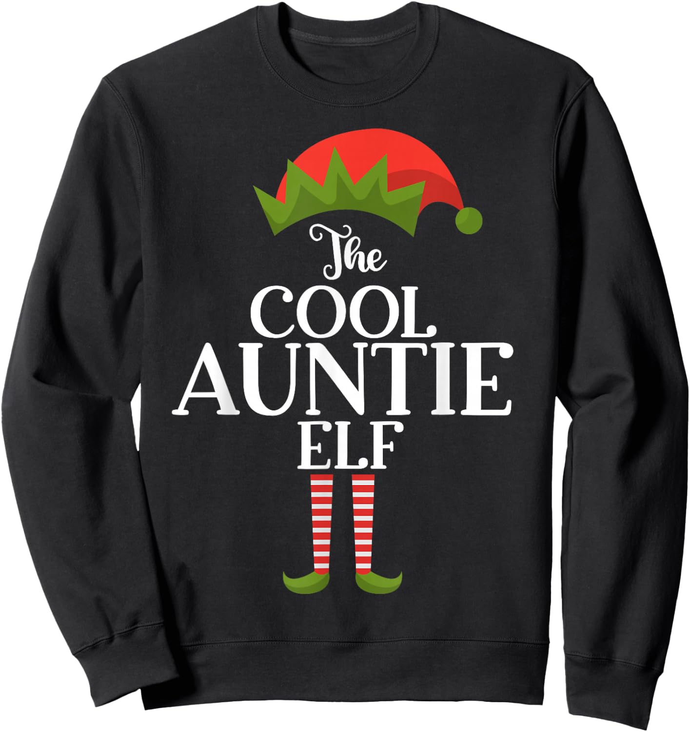 The Cool Auntie Elf Xmas Funny Family Matching Christmas Sweatshirt - Sweatshirt | Black