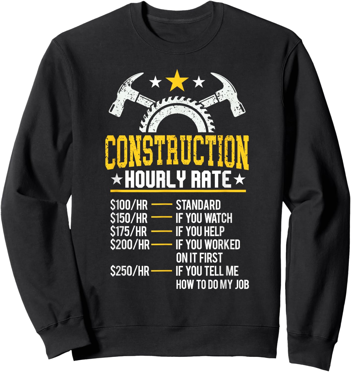 Bau Gift Co. Funny Construction Hourly Rate Contractor - Men's Black Small Classic Fit Short Sleeve Sweatshirt - Sweatshirt | Black