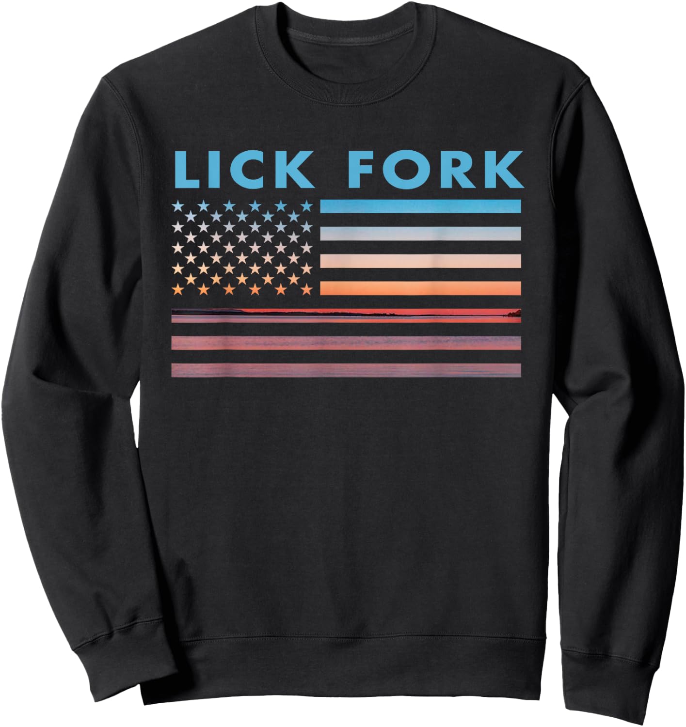 Vintage Sunset American Flag Lick Fork, Kentucky Sweatshirt - Sweatshirt | Black