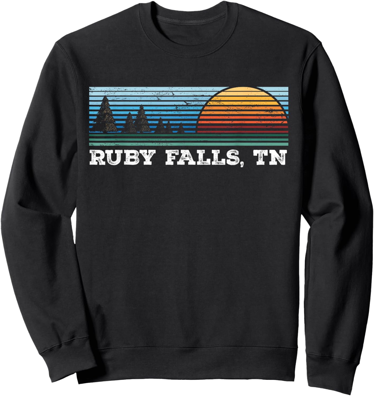 Retro Sunset Stripes Ruby Falls, Tennessee Sweatshirt - Sweatshirt | Black
