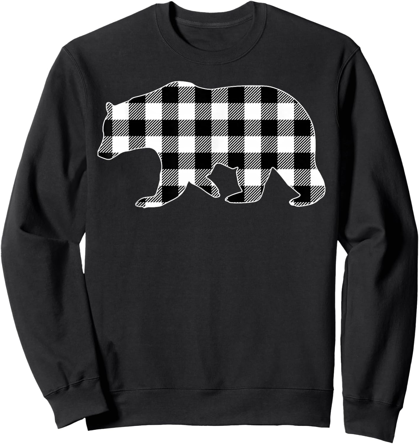 Black and White Buffalo Plaid Bear Christmas Pajama Sweatshirt - Sweatshirt | Black