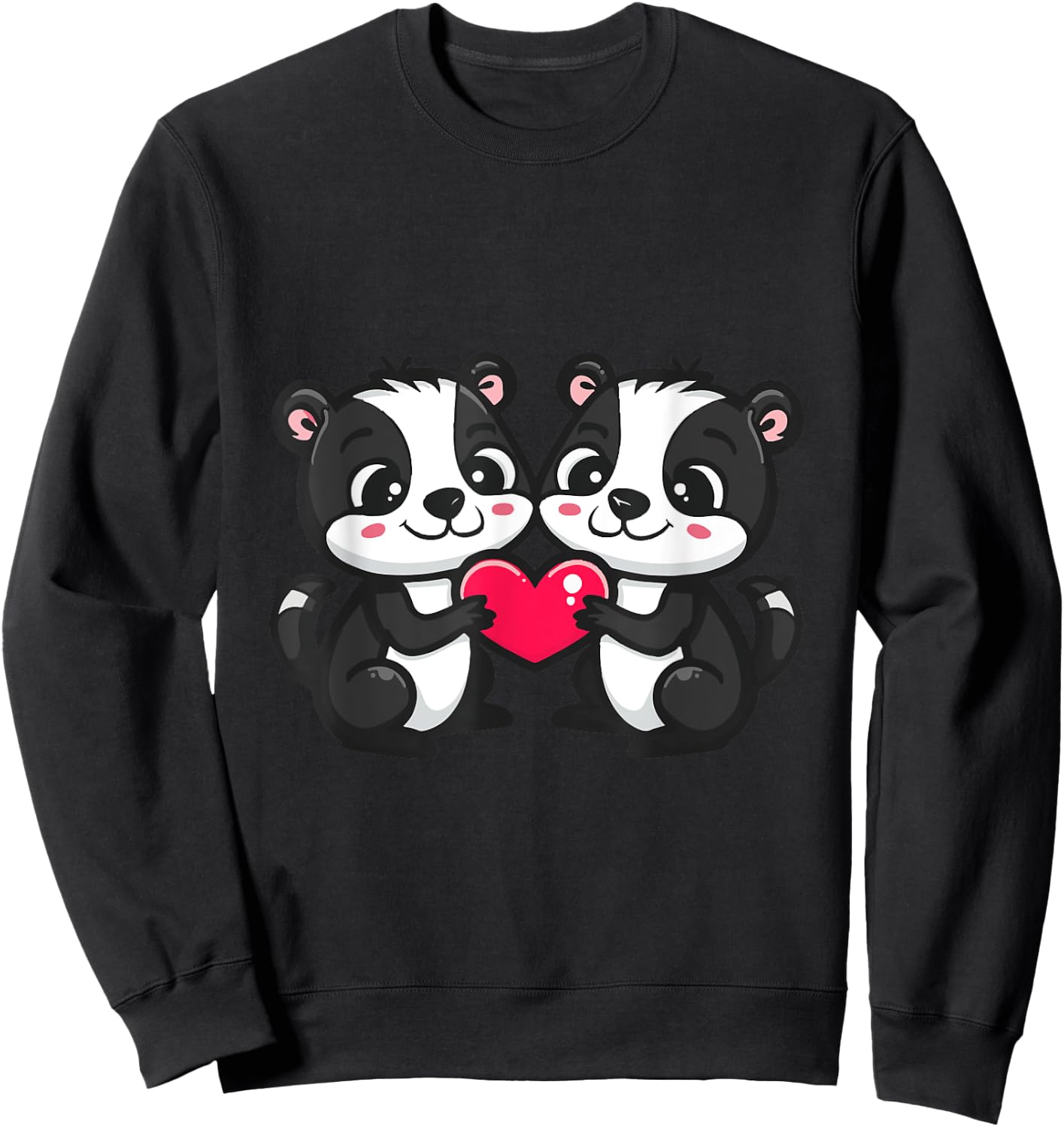 Cute Skunk in Love Couple Heart | Valentines Day Sweatshirt - Sweatshirt | Black