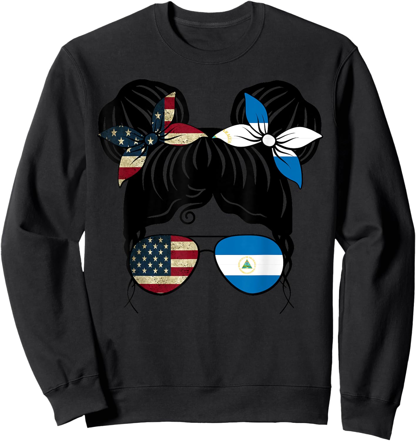Half American Half Nicaraguan Girl USA Nicaragua Flag Kids Sweatshirt - Sweatshirt | Black