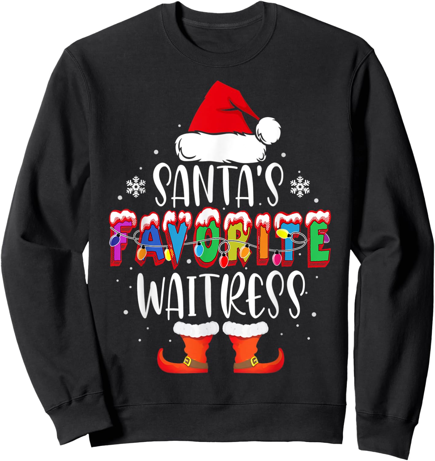 Santa's Favorite Waitress Funny Christmas Santa Gift Sweatshirt - Sweatshirt | Black