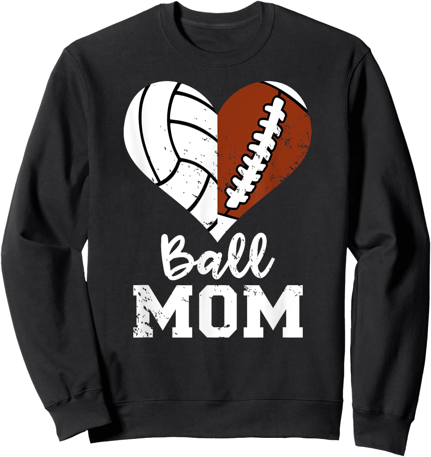 Ball Mom Heart Funny Football Volleyball Mom Sweatshirt - Sweatshirt | Black
