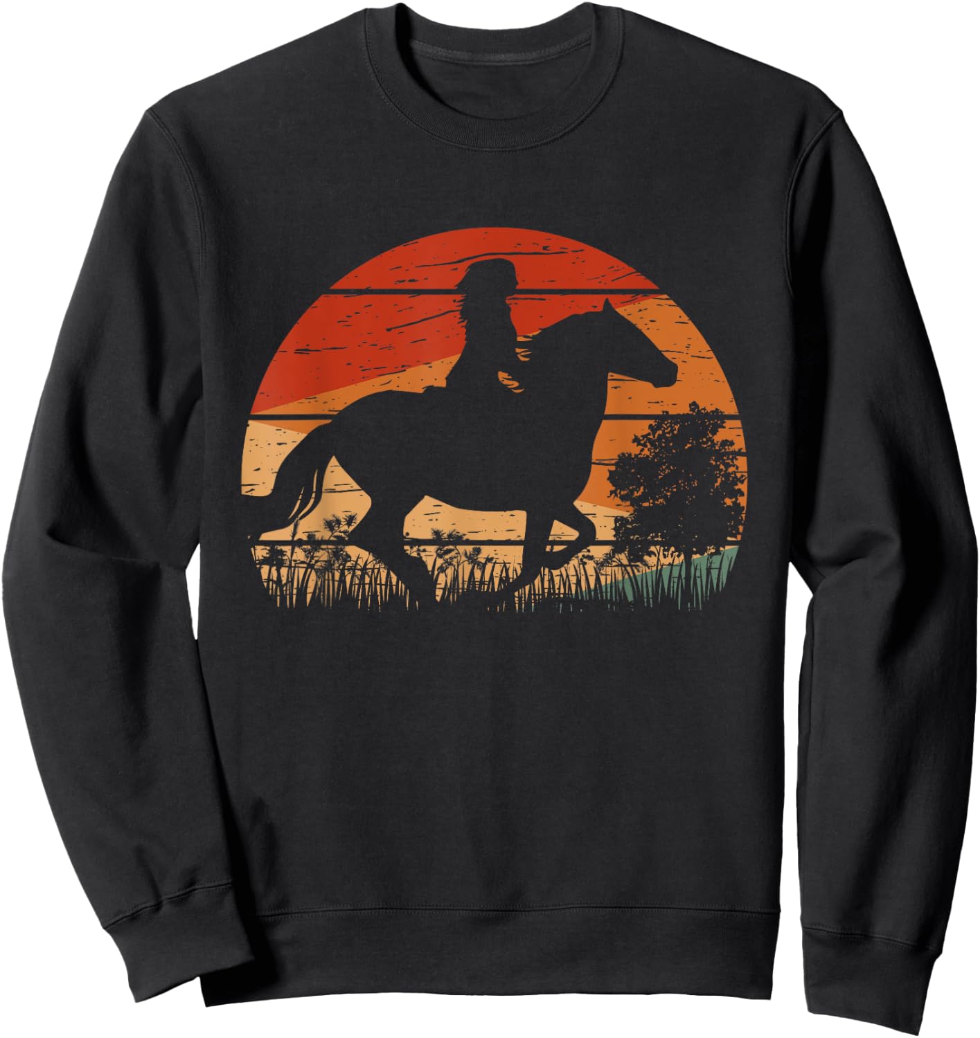 Girl Horse Riding Retro Style Vintage Cowgirl Rodeo Ranch Sweatshirt - Sweatshirt | Black