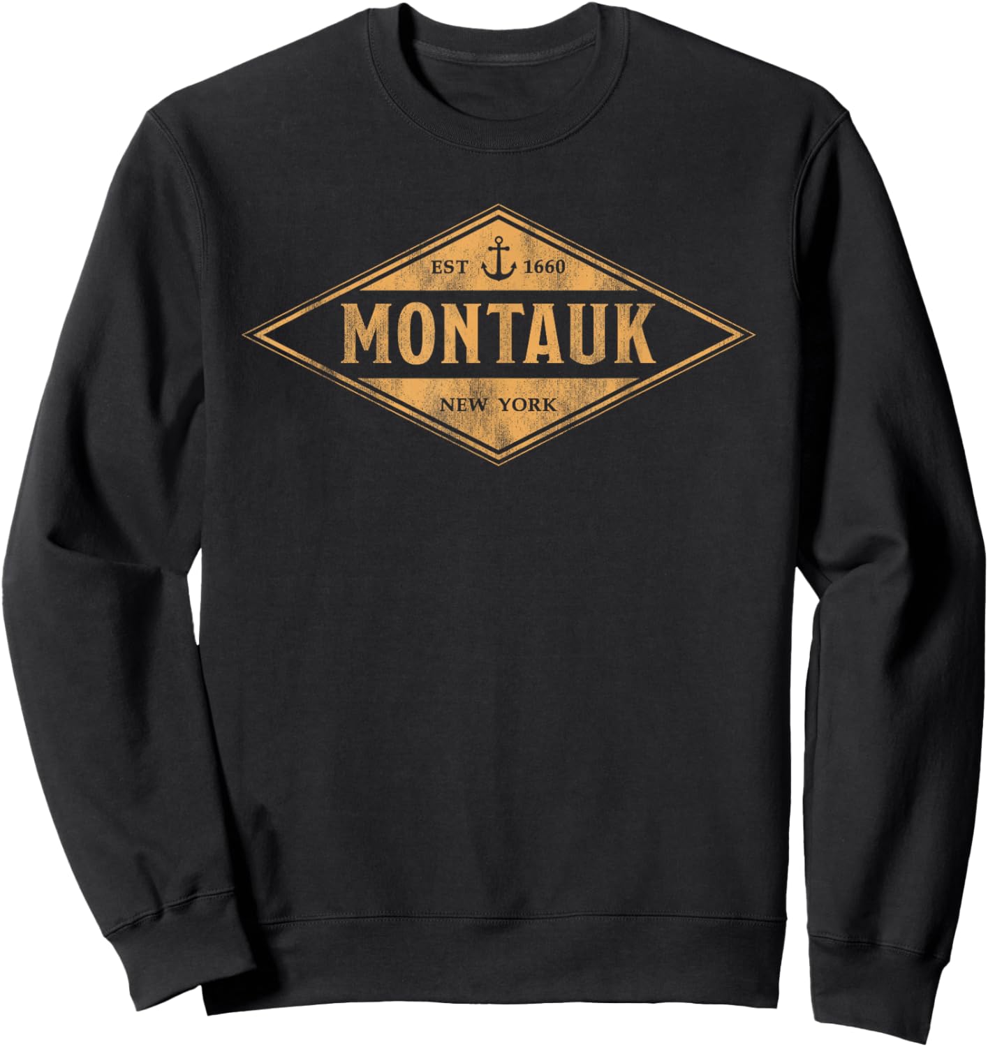 Montauk New York Souvenir Vacation Vintage Badge Sweatshirt - Sweatshirt | Black