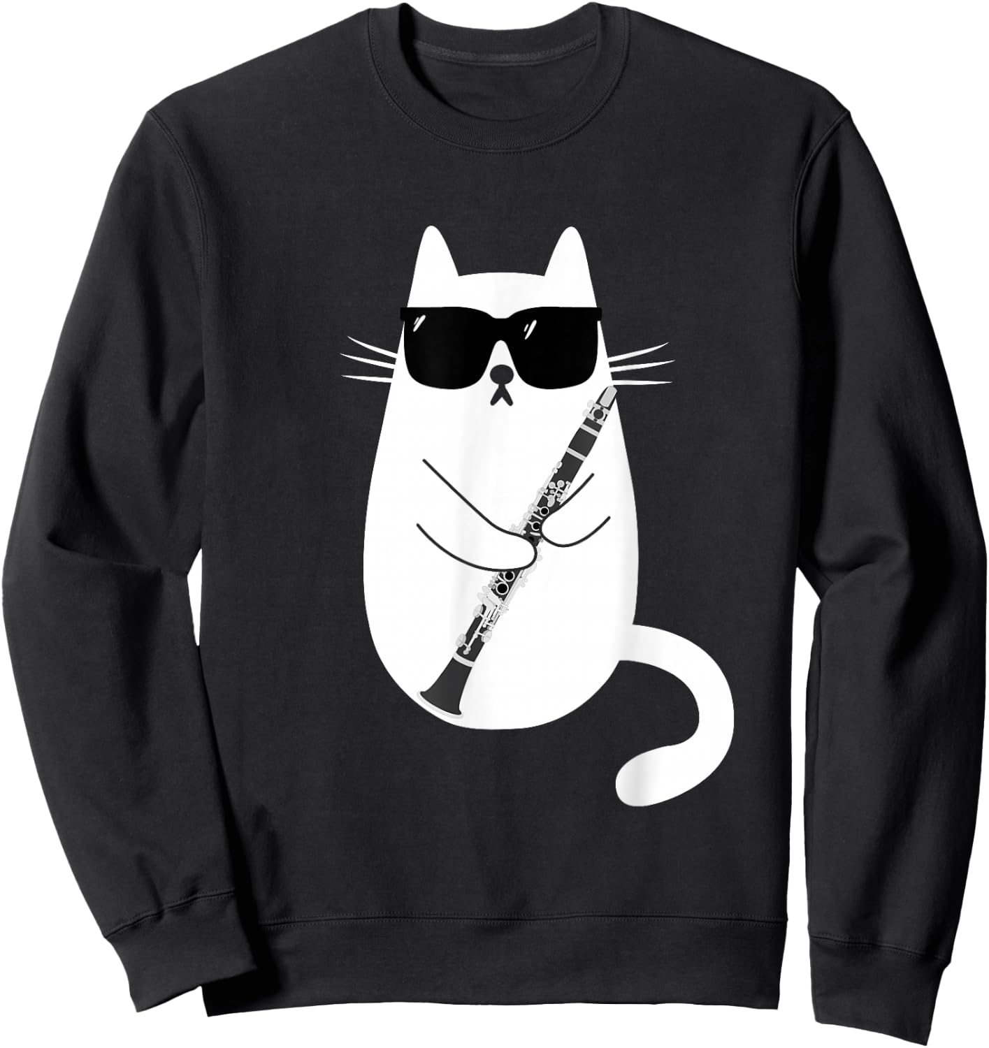 Funny Cat Wearing Sunglasses Playing Clarinet Musician Sweatshirt - Sweatshirt | Black