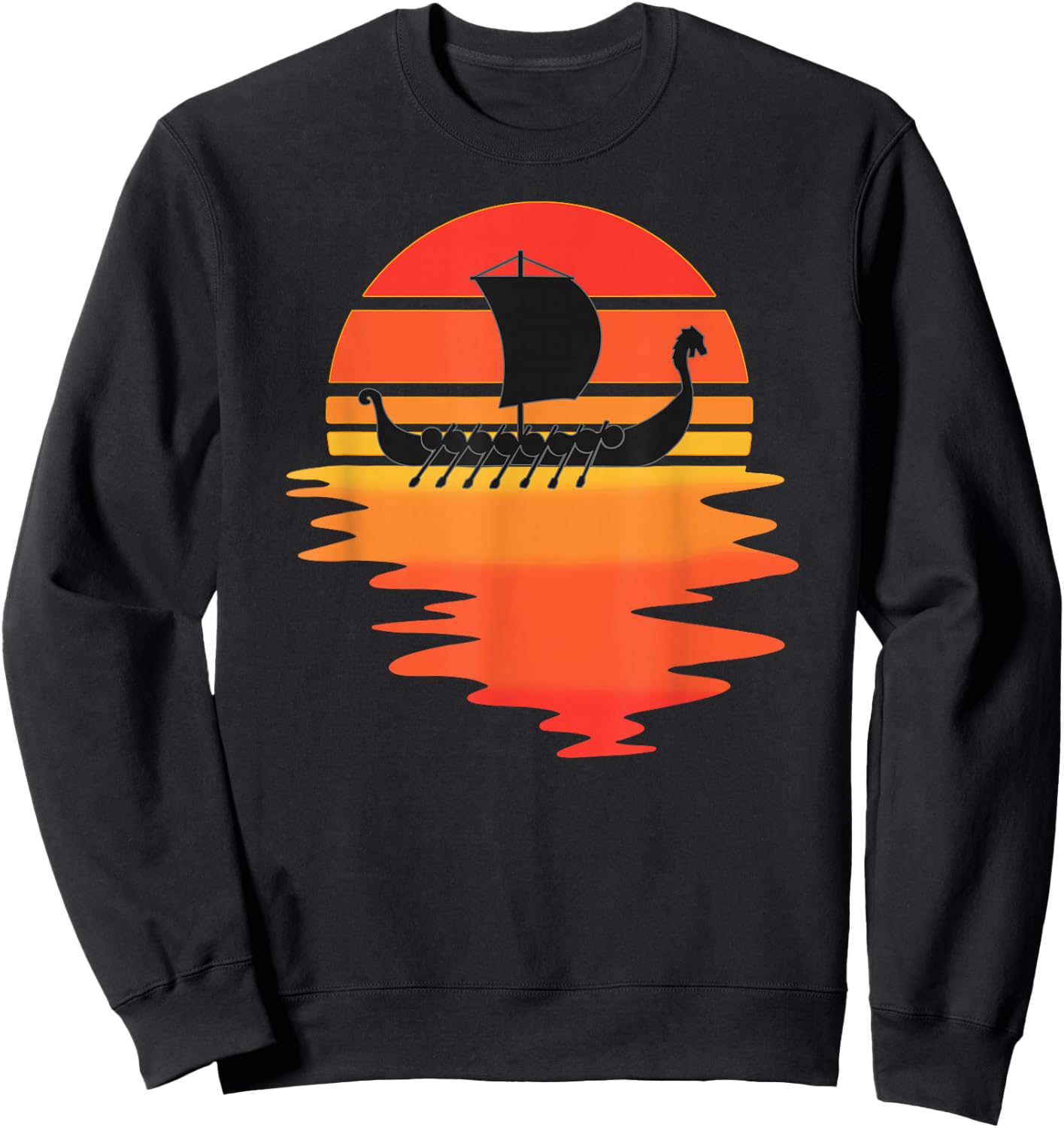 Retro Viking Ship - Cool Water Sunset Ancient Norse Sweatshirt - Sweatshirt | Black