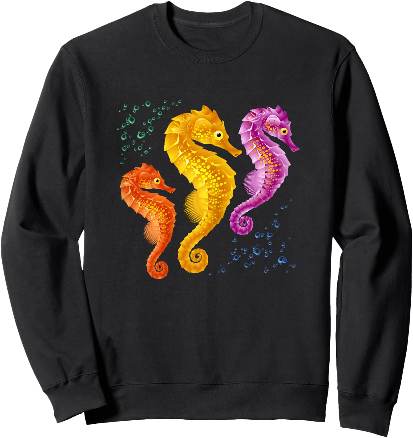 Girls Seahorse Retro Vintage Marine Fish Sweatshirt - Sweatshirt | Black