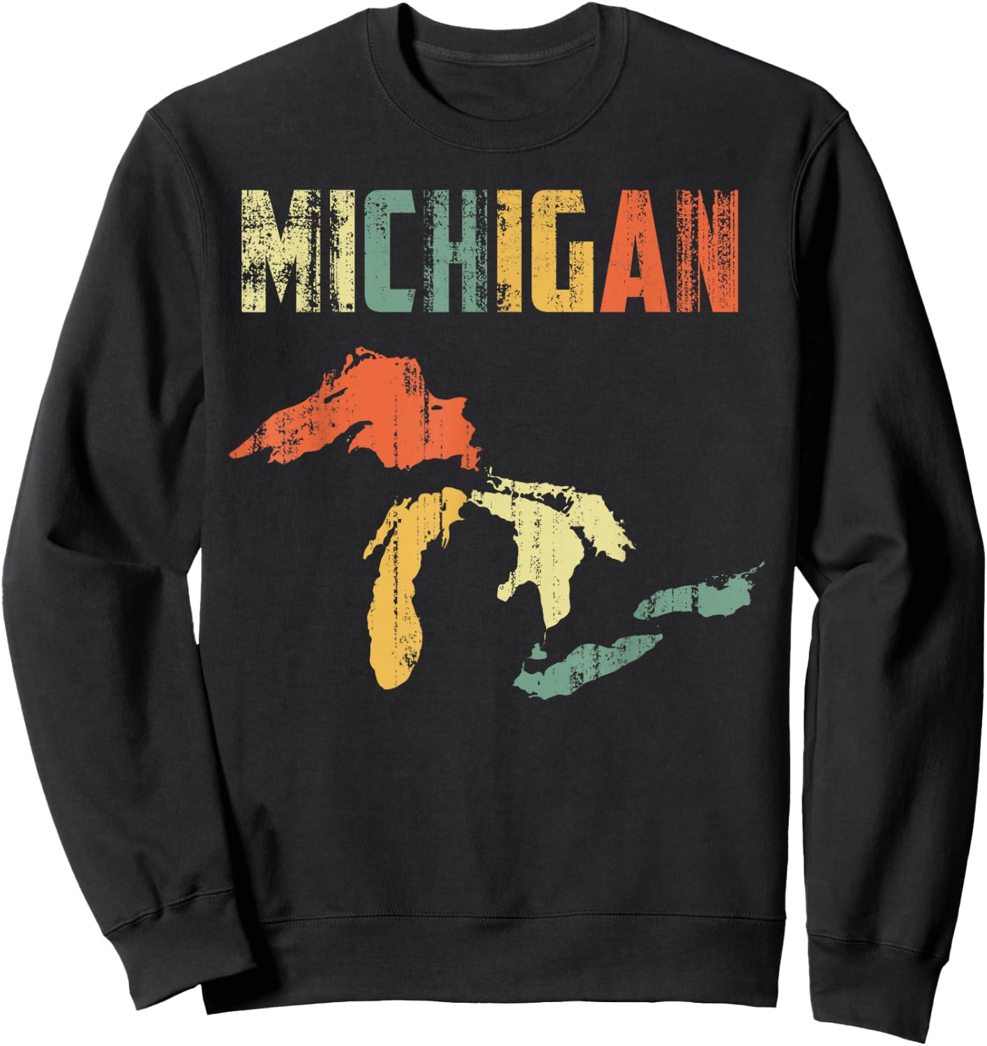 The Great Lakes Largest Water Retro Color Michigan MI Pride Small Sweatshirt - Sweatshirt | Black
