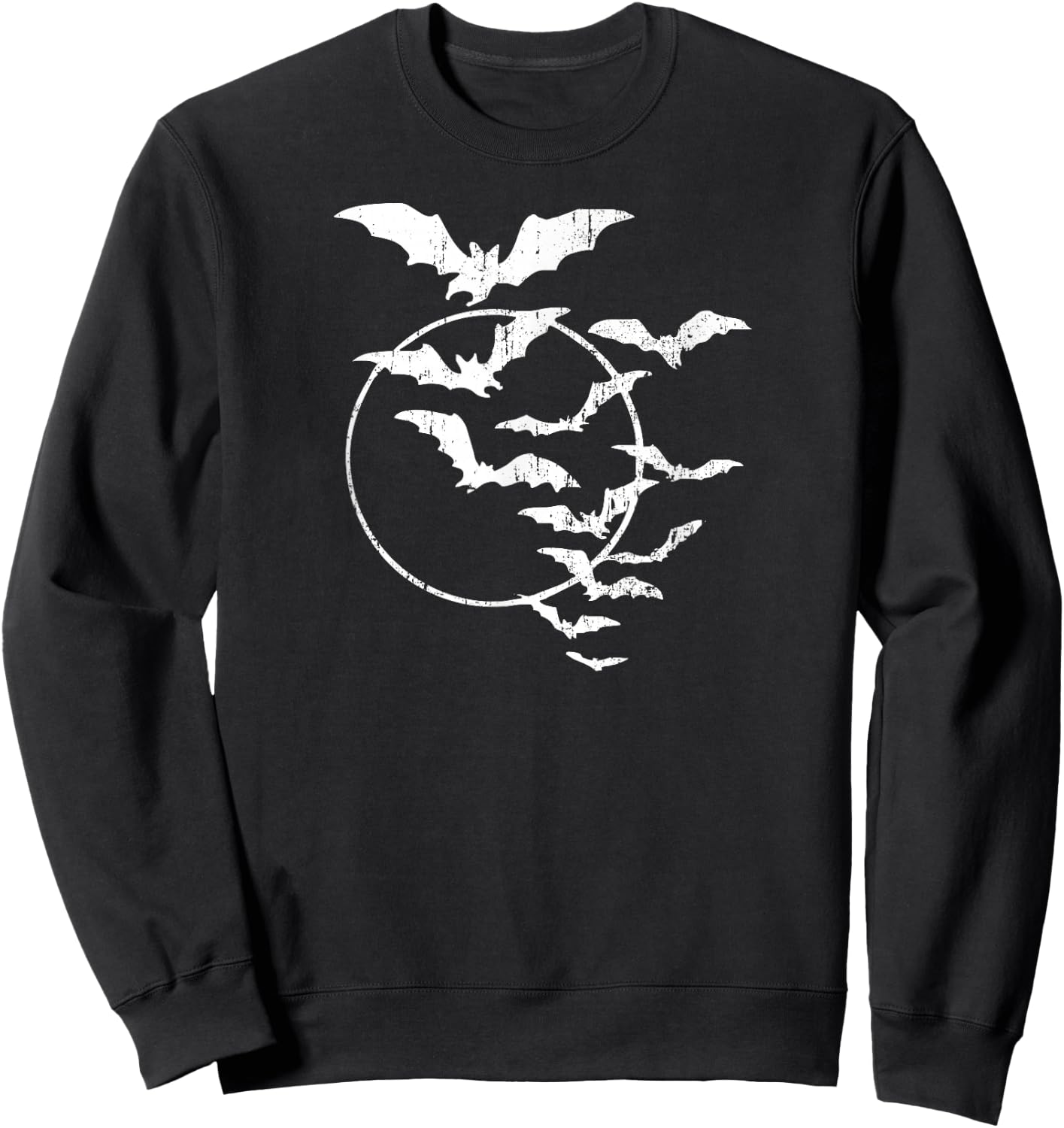 Halloween Swarm of Bats Full Moon Spooky Vintage Art Graphic Sweatshirt - Sweatshirt | Black