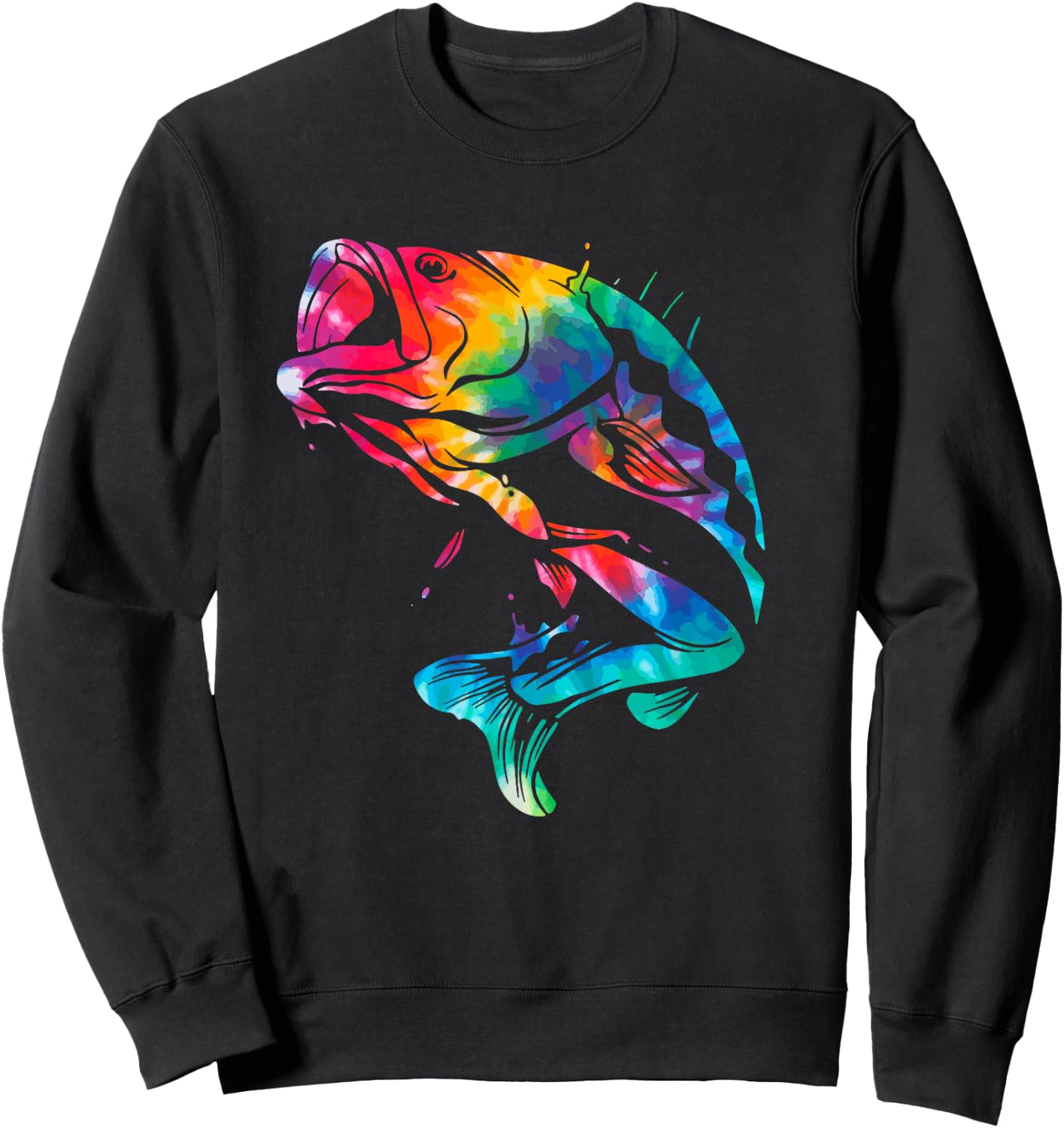 Fish Tie Dye Bass Large Mouth Bass Fishing Fisherman Sweatshirt - Sweatshirt | Black