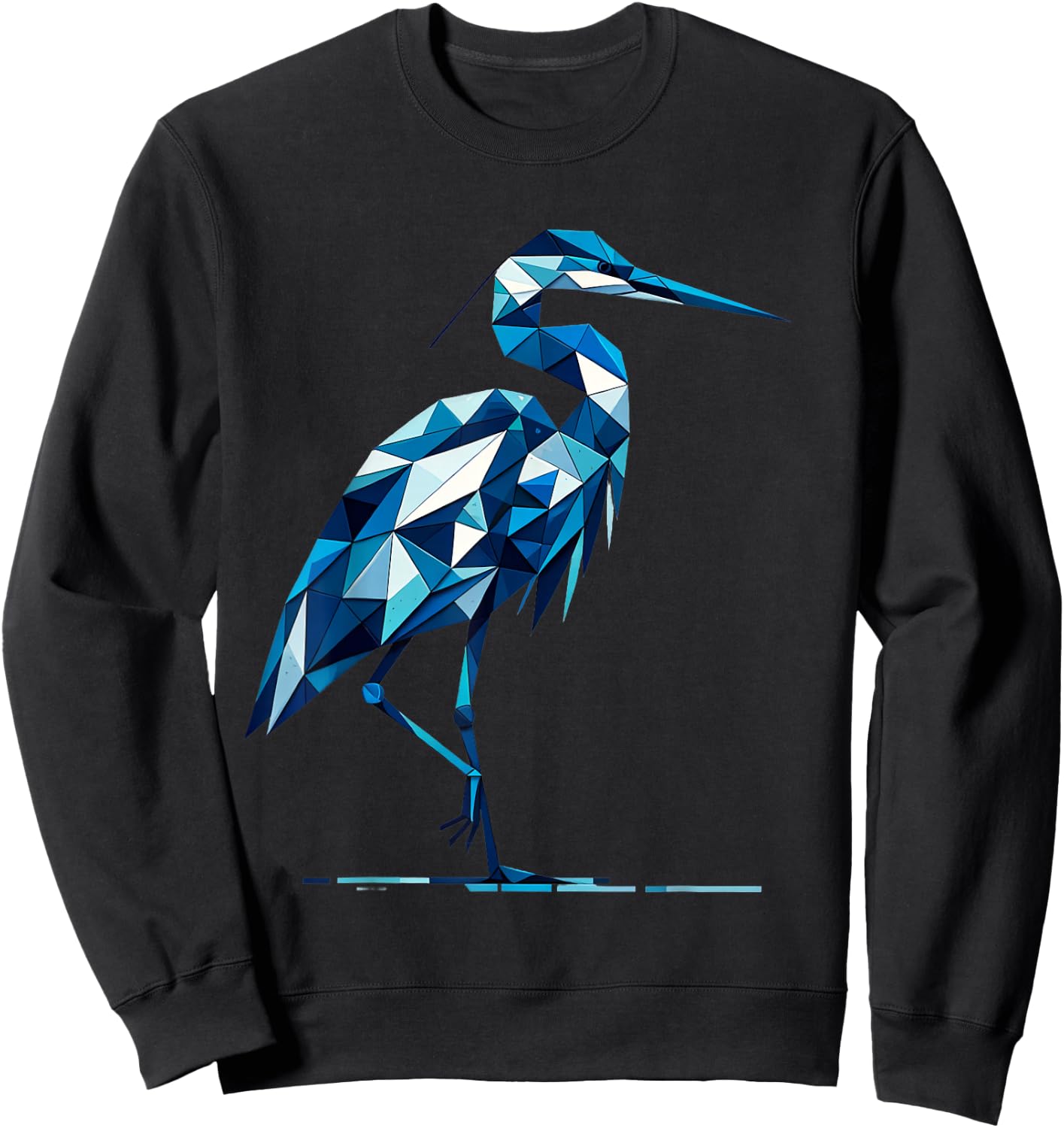 A Geometric Great Blue Heron - Unique Bird Art Design Sweatshirt - Sweatshirt | Black