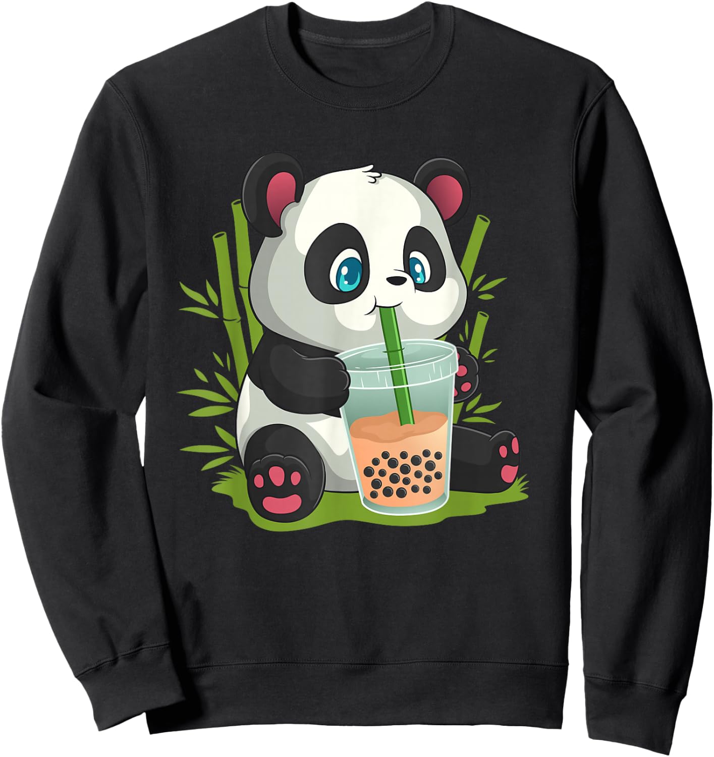 Kawaii Cute Anime Panda Otaku Japanese Bubble Boba Sweatshirt - Sweatshirt | Black