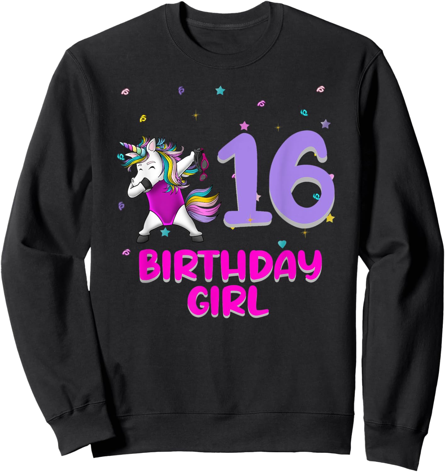 Unicorn Swimsuit 16th Birthday Girl Love Funny 16 Years Old Sweatshirt - Sweatshirt | Black
