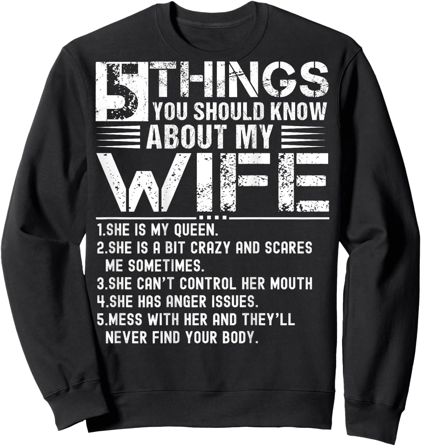 5 Things You Should Know About My Wife (On Back) husband Sweatshirt - Sweatshirt | Black
