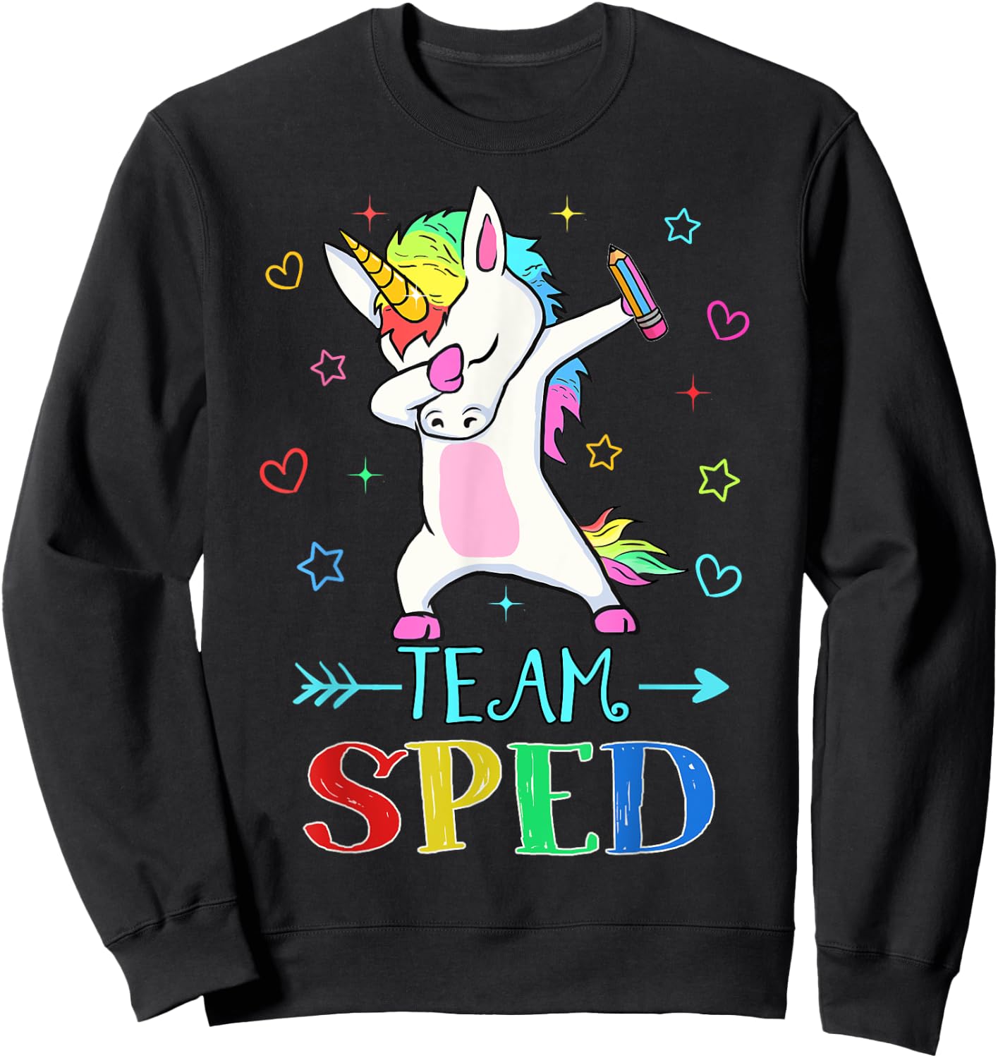 Team Sped Dabbing Unicorn Funny Back To School Gift Sweatshirt - Sweatshirt | Black