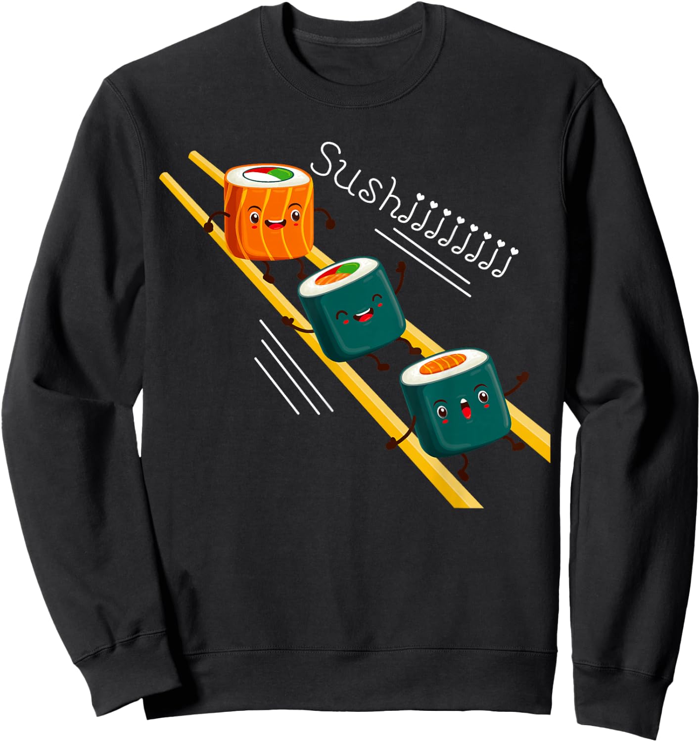 Funny Happy Cute Sushi Anime character Kawaii Japaneses Food Sweatshirt - Sweatshirt | Black