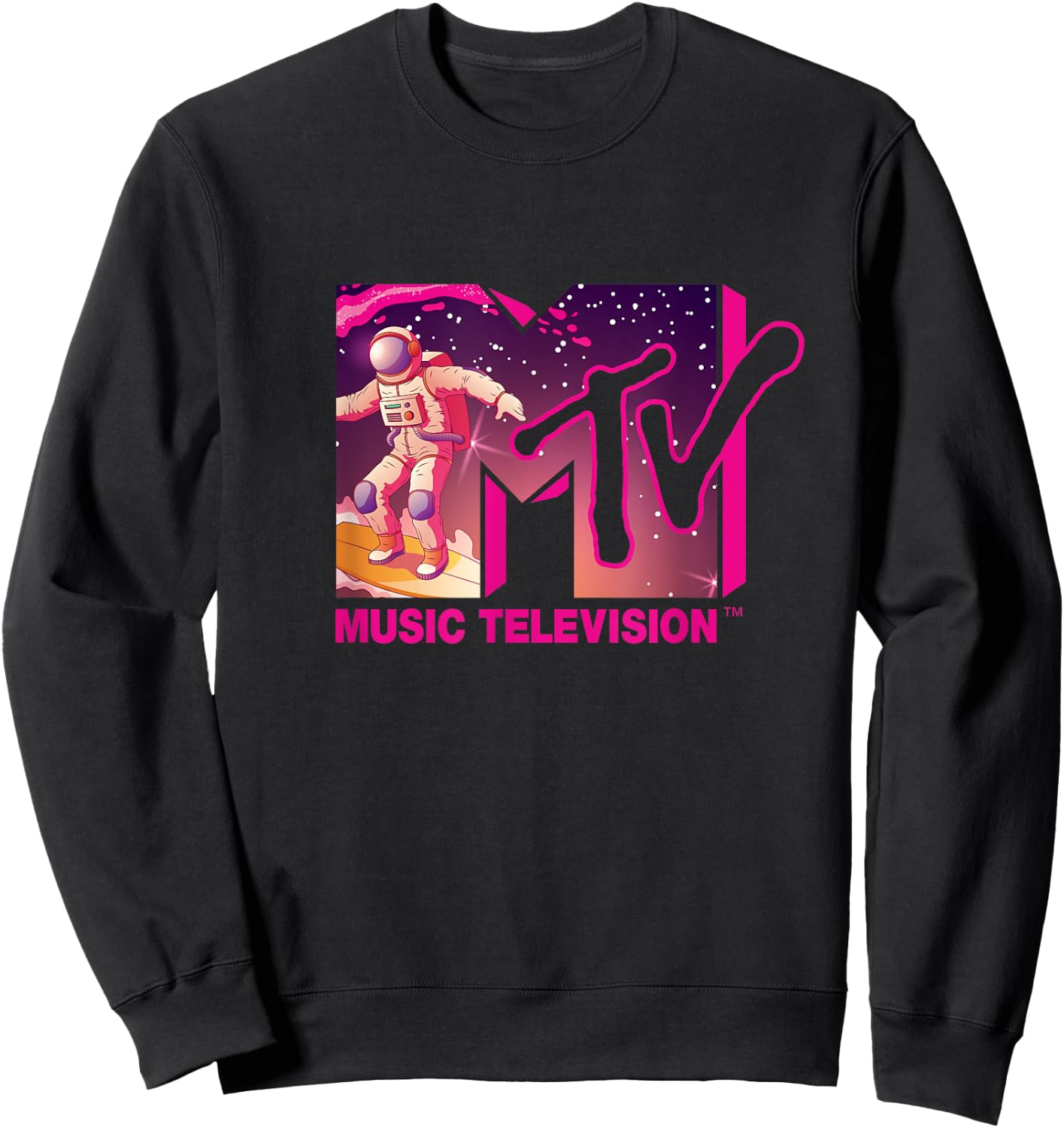 Mademark x MTV - Official MTV Logo - Surfing Astronaut in Space Sweatshirt - Sweatshirt | Black