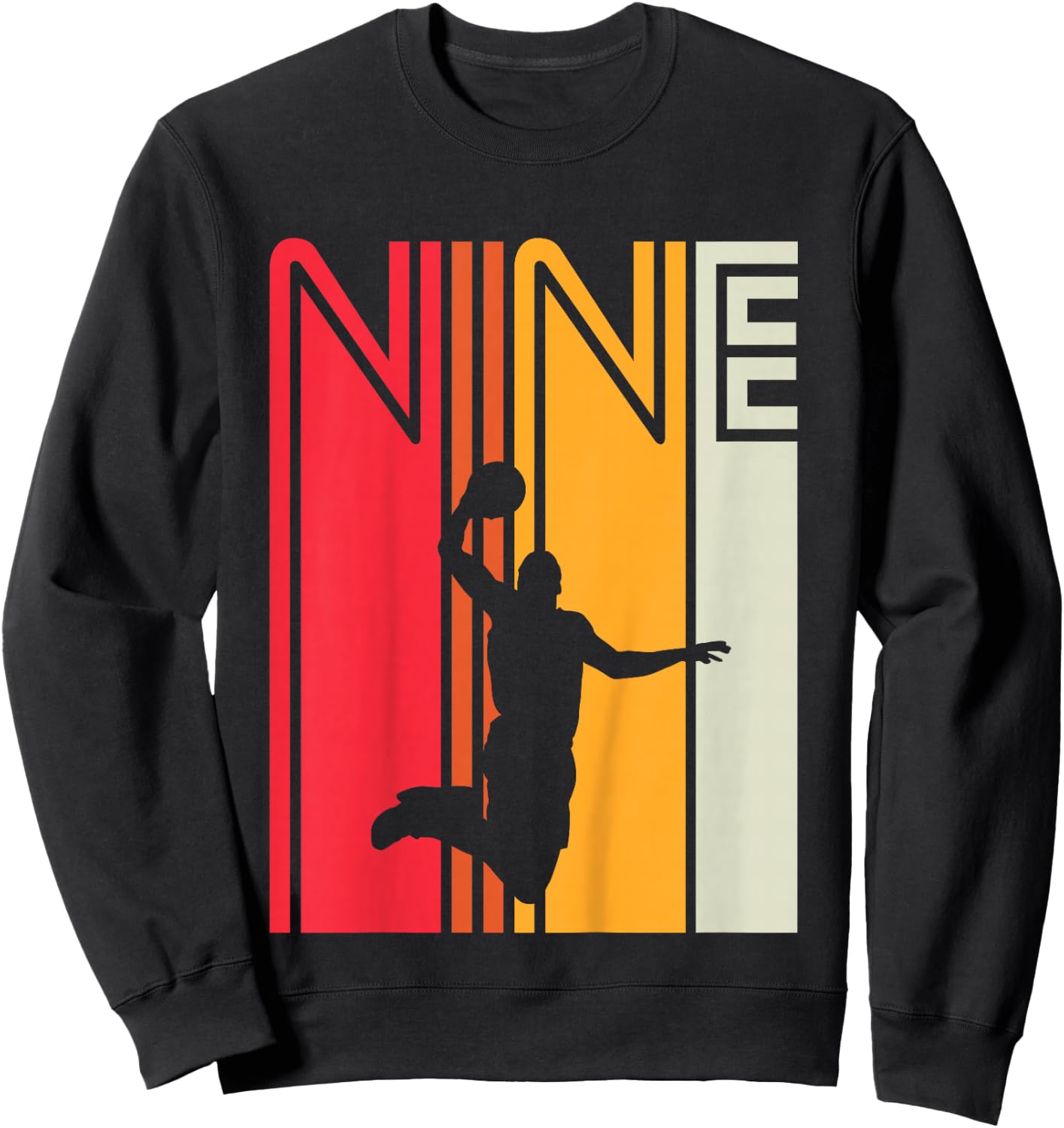 9th Birthday Basketball Lover 9 Years Old Retro Sweatshirt - Sweatshirt | Black