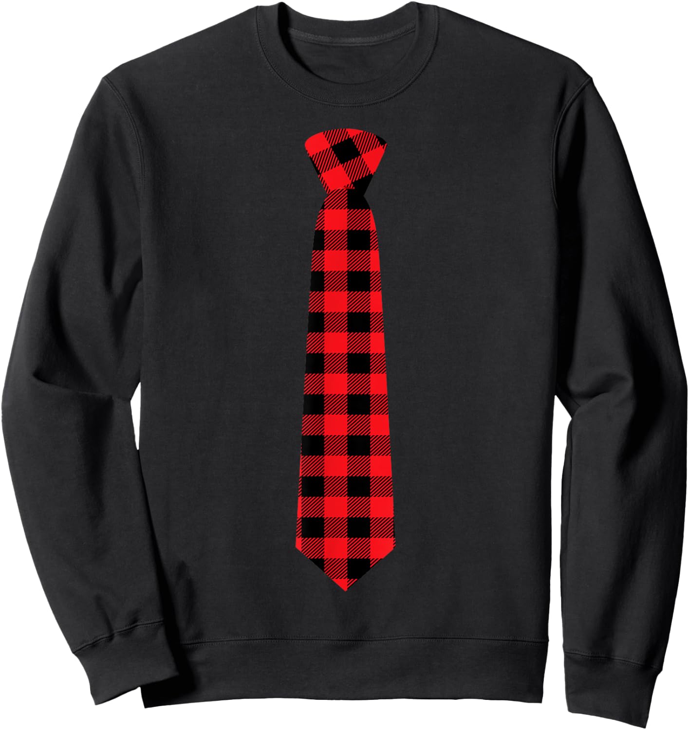 Christmas Gift Dad Family Buffalo Plaid Check Tie Sweatshirt - Sweatshirt | Black