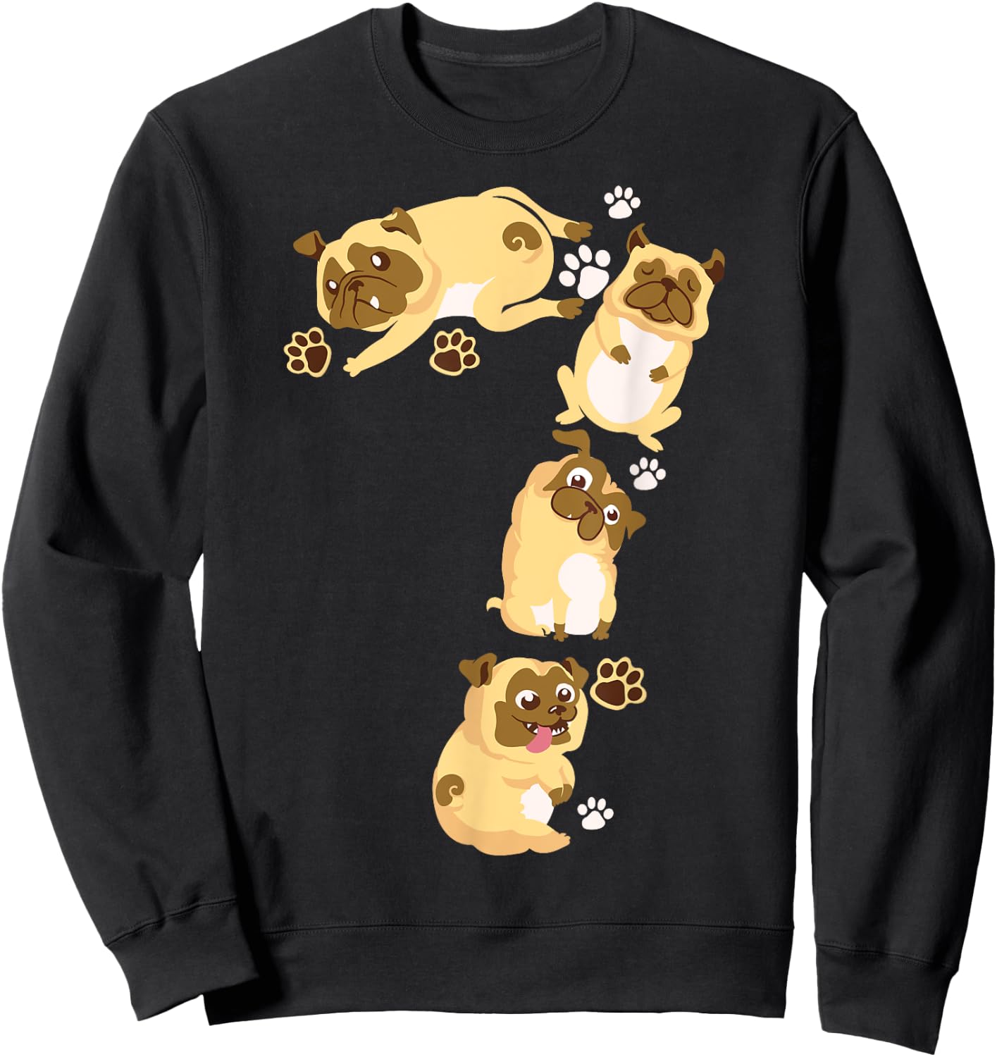 Cute Dog 7th Birthday Gift | Cool 7 Years Old Pug Boys Girls Sweatshirt - Sweatshirt | Black