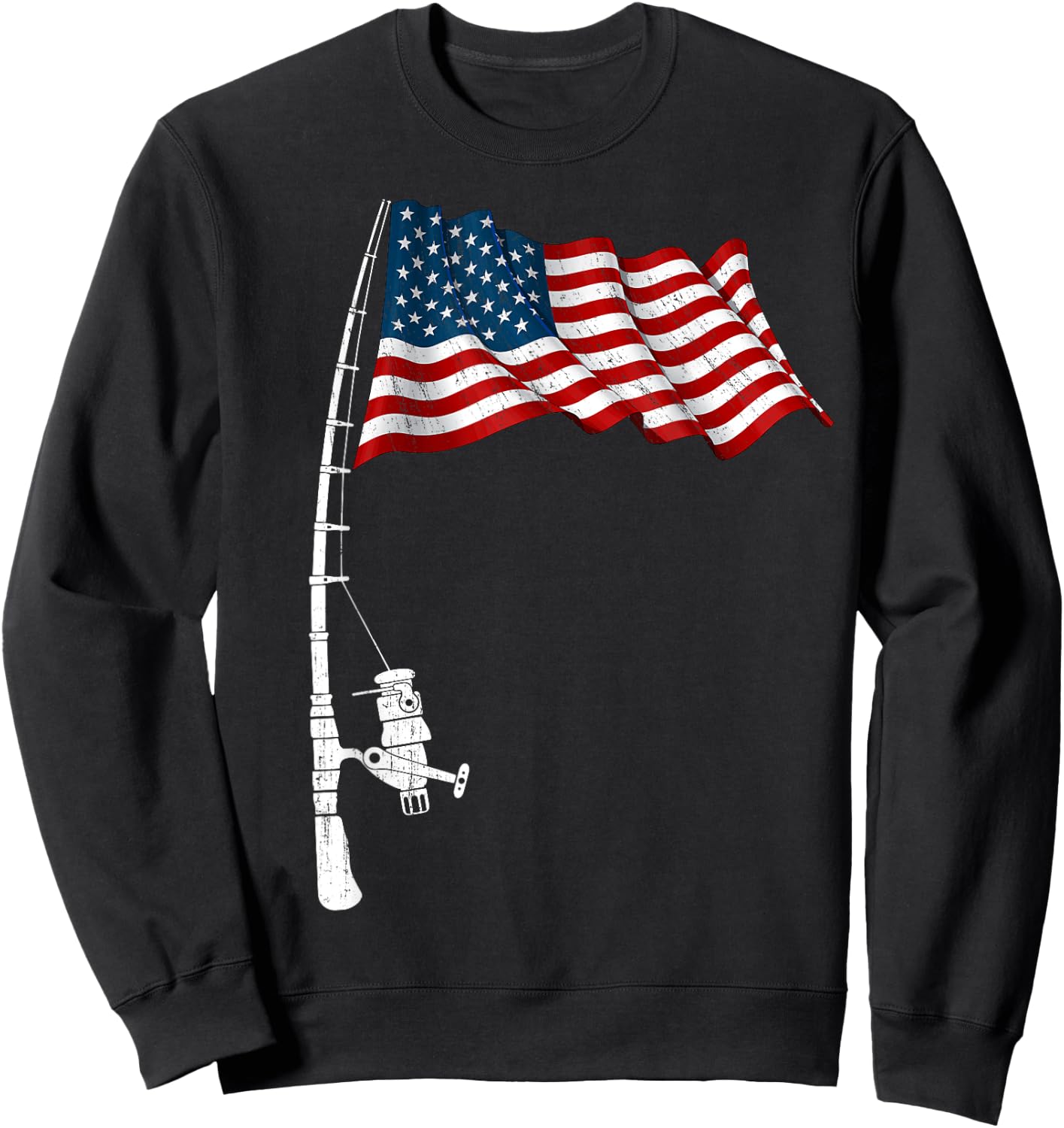 Vintage Fishing Rod American Flag Funny Fishing 4th of July Men Sweatshirt - Sweatshirt | Black
