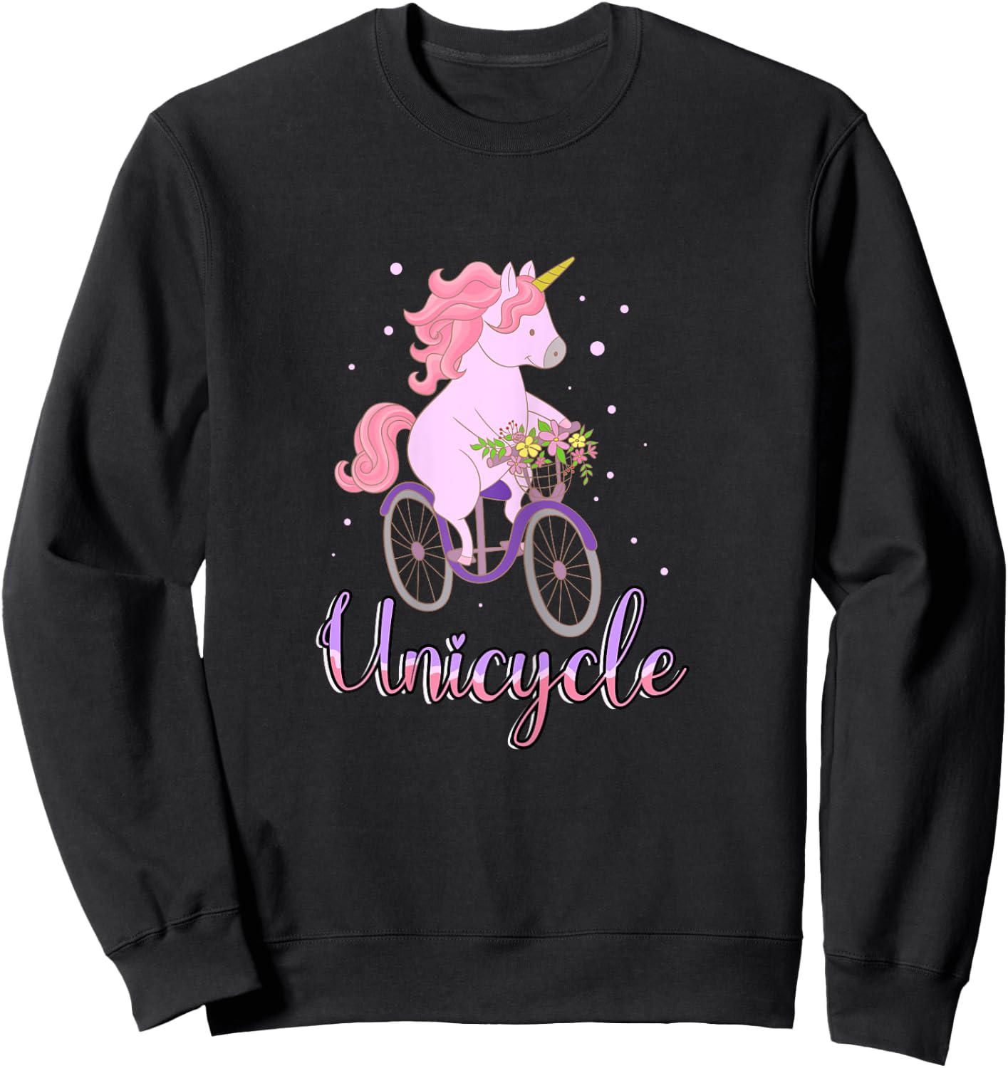 Unicorn Cute Horse Flowers Bike Biking Cycling Bicycle Gift Sweatshirt - Sweatshirt | Black