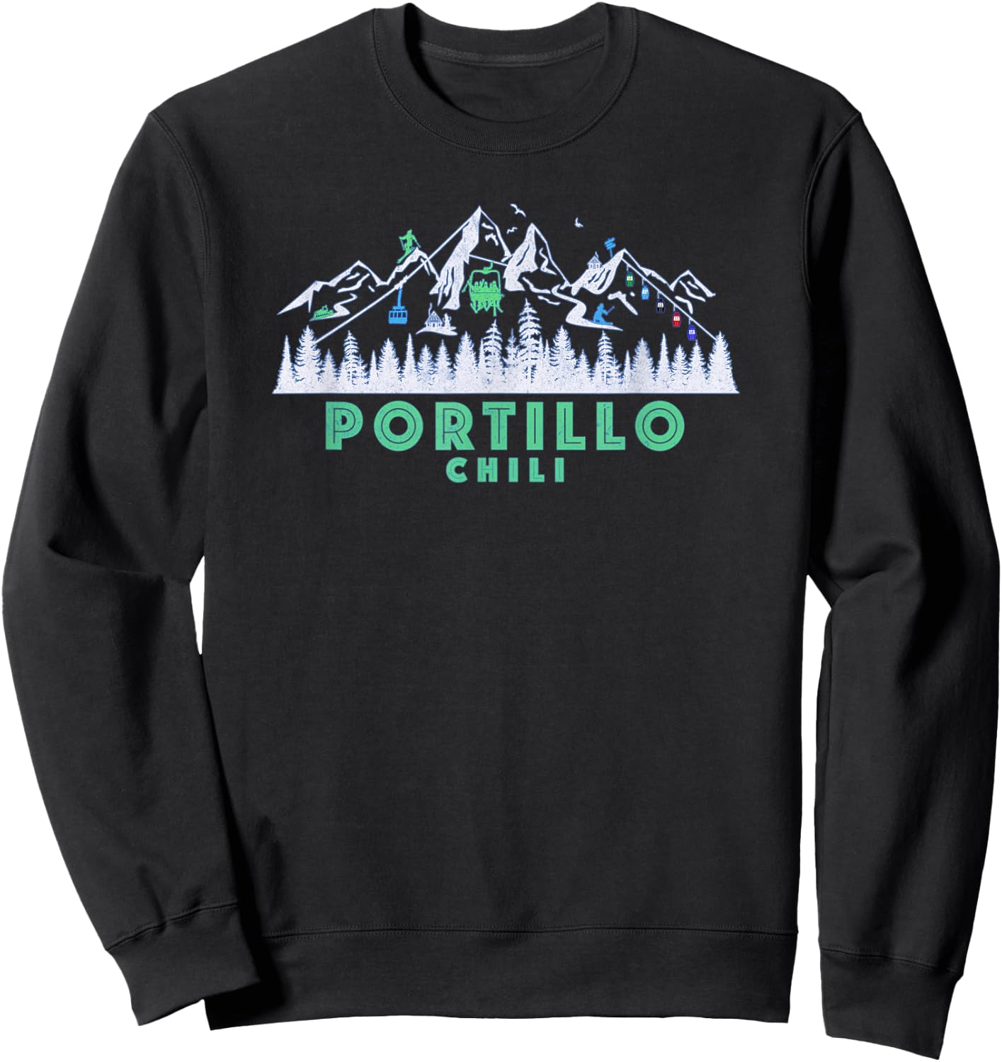 Retro Portillo, Chili Illustration - Vintage Snow Ski Sweatshirt - Sweatshirt | Black