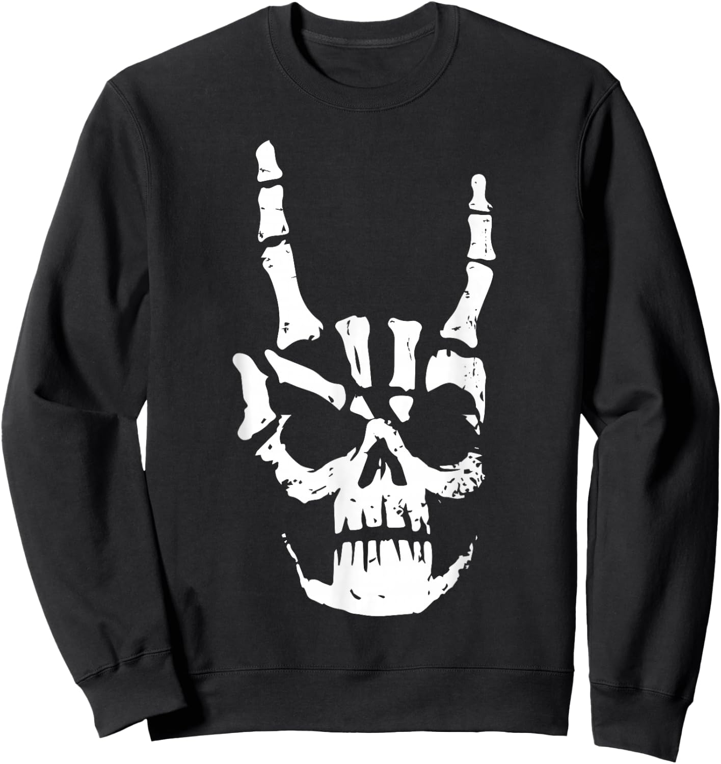 Hard Rock Skull Horn Hands Heavy Metal Gothic Sweatshirt - Sweatshirt | Black